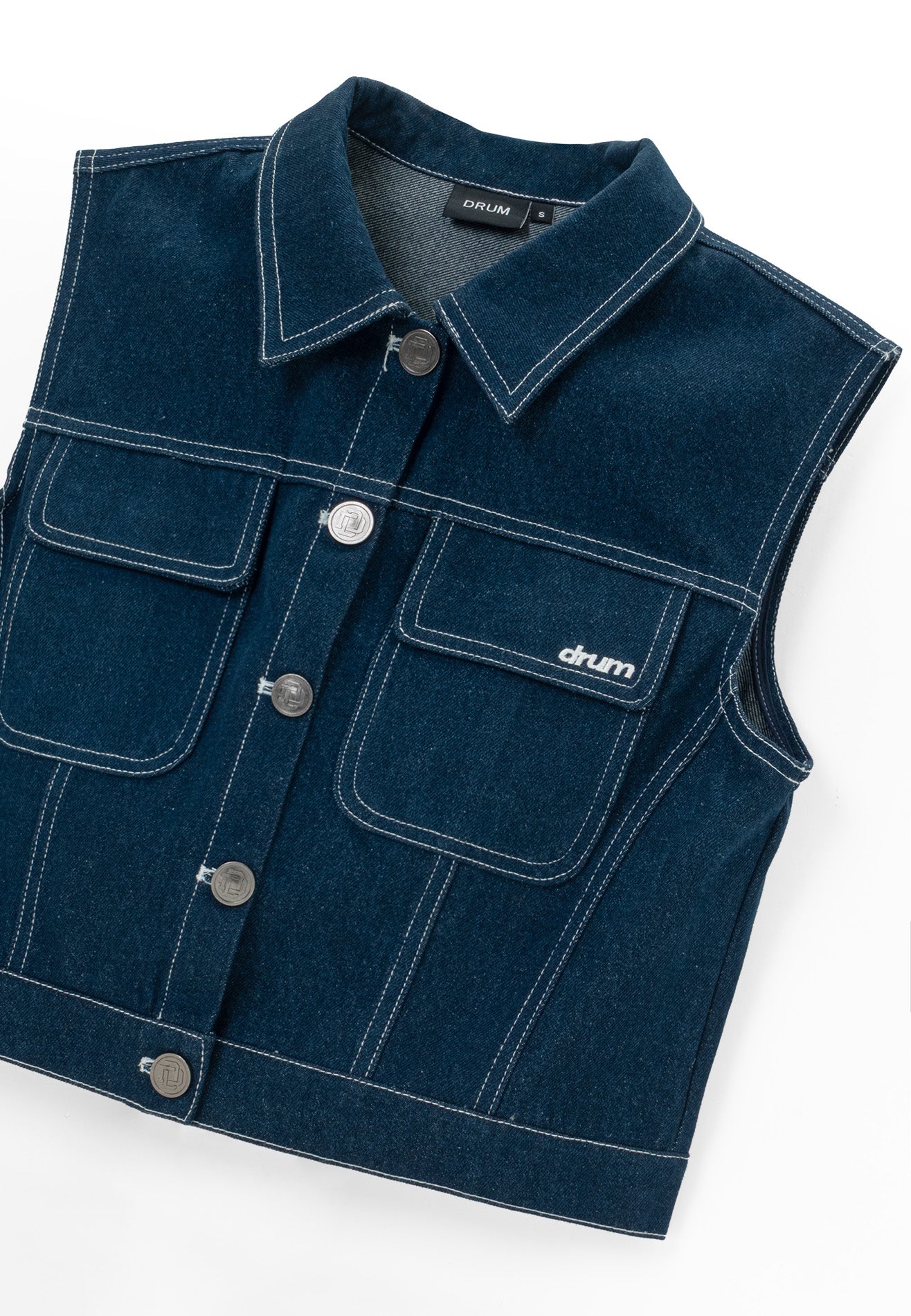 DRUM S. Women Denim Syndicate Sleeveless Jacket- Dark Blue