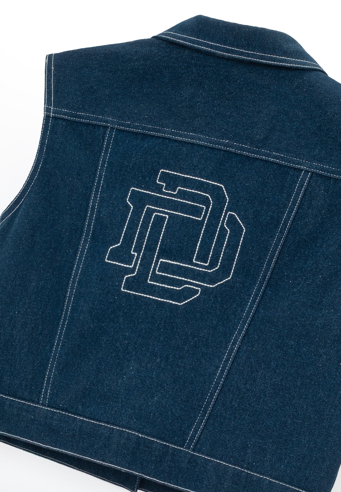DRUM S. Women Denim Syndicate Sleeveless Jacket- Dark Blue