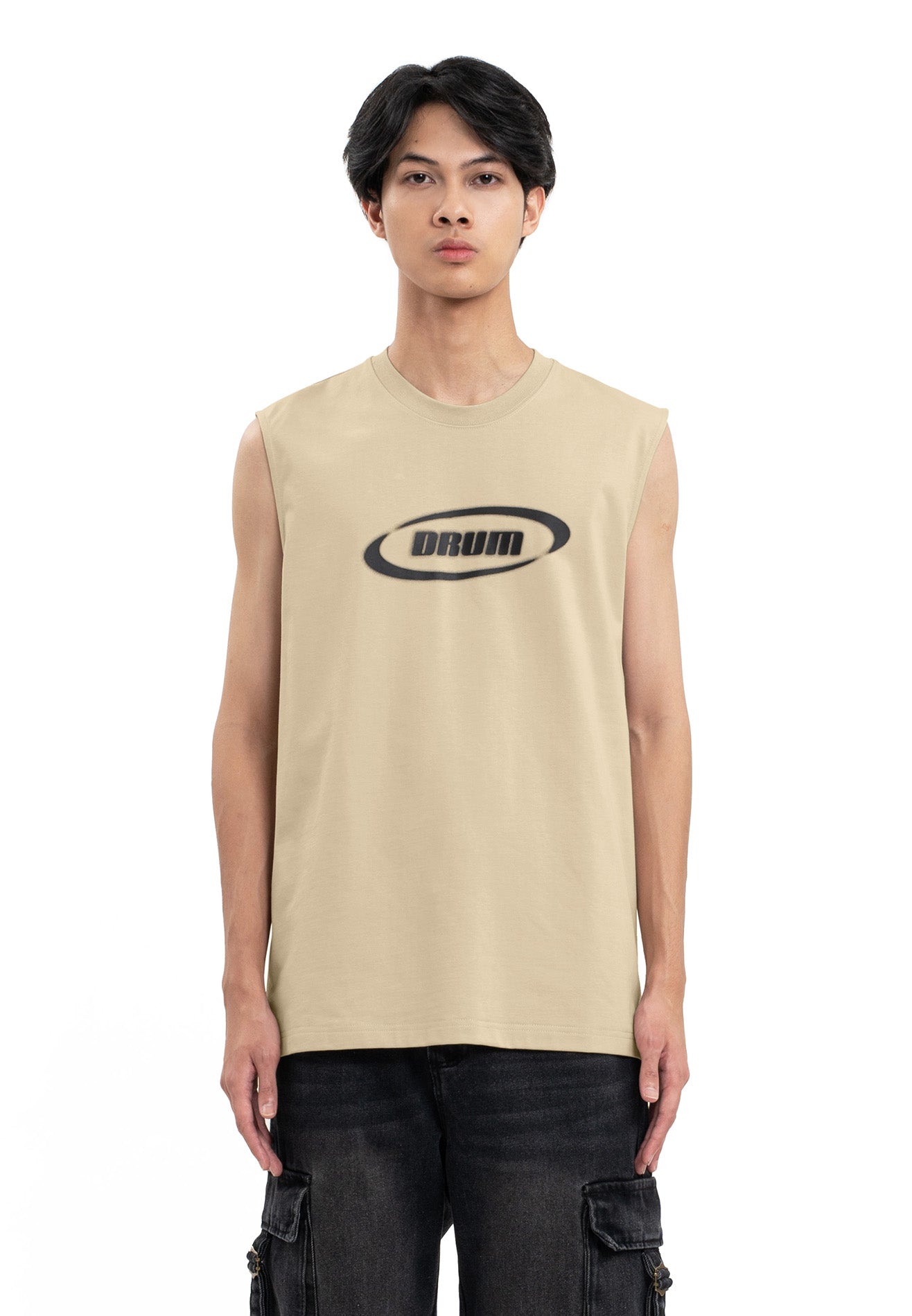 SELECT Logo Blur Print Effect Singlet- Khaki