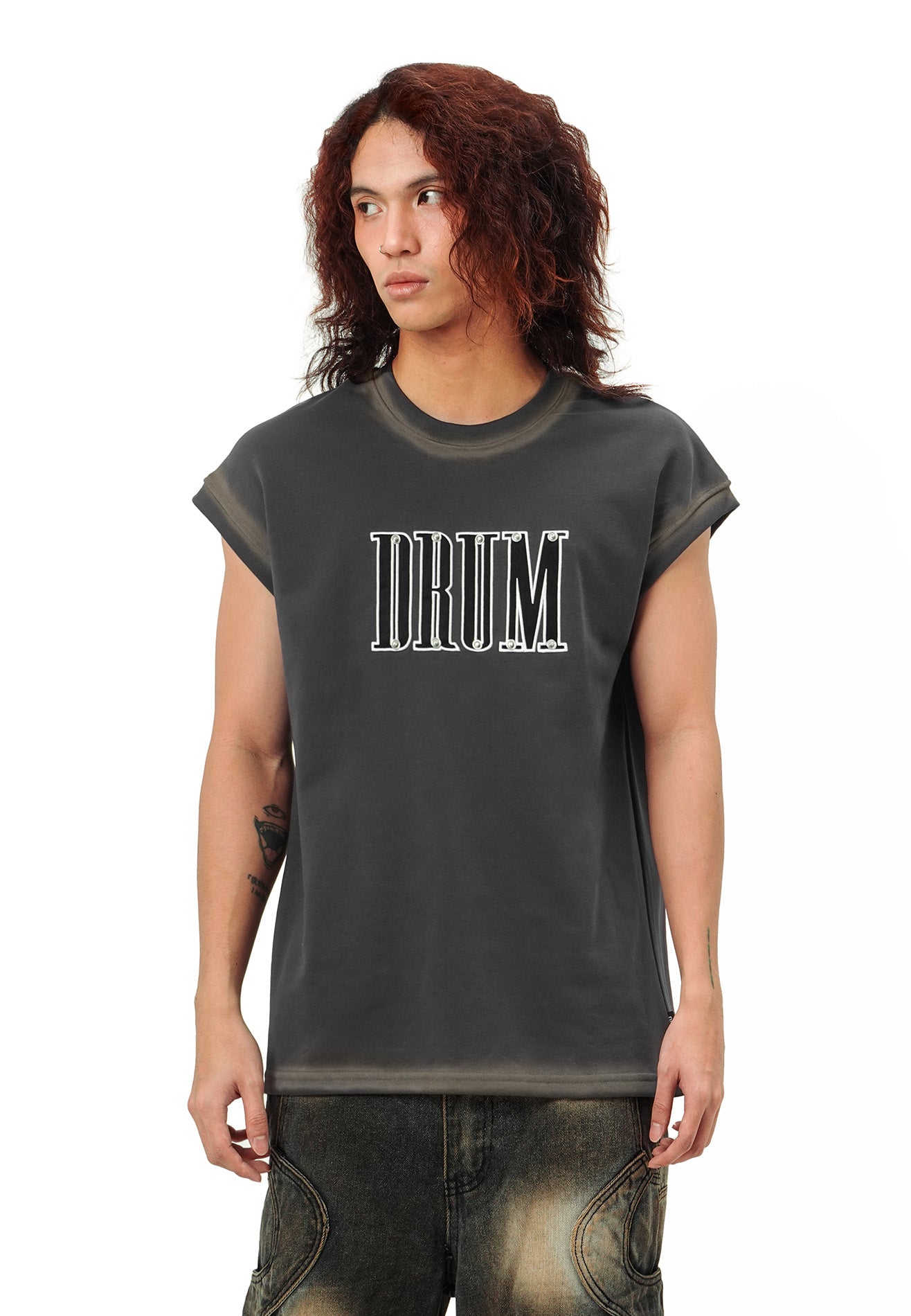 SELECT Logo Embroidery with Studded Singlet- Dark Grey