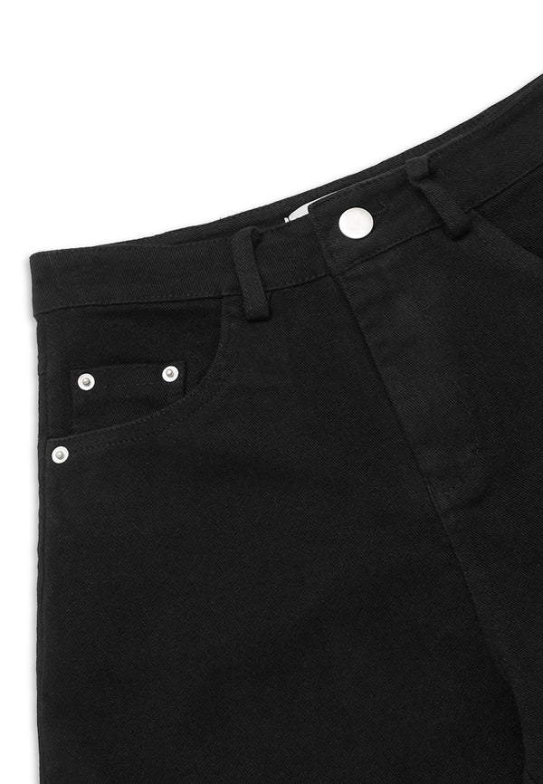 High Waist Denim Shorts- Black