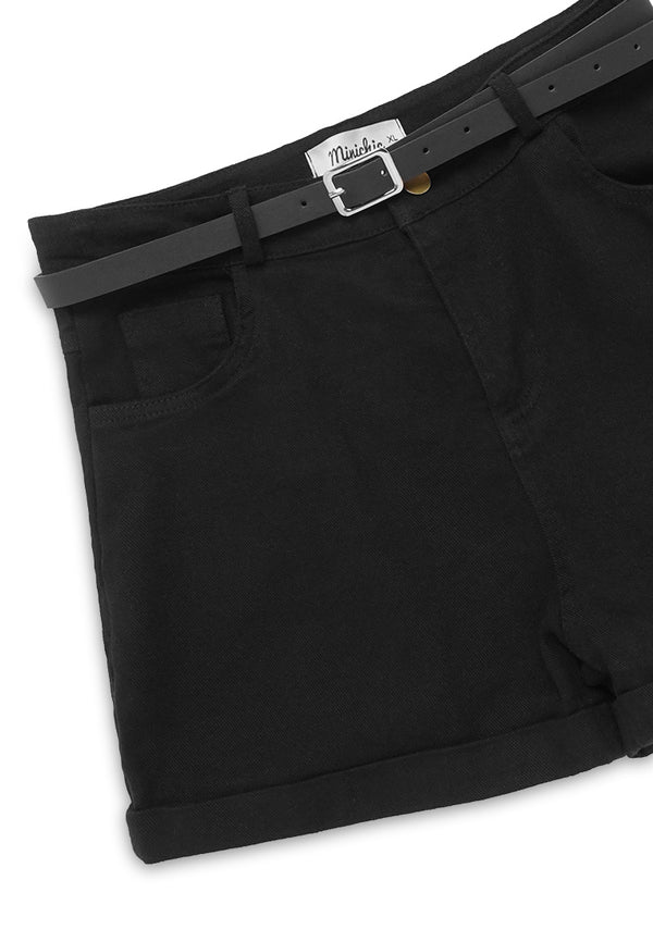 Casual Shorts With Free Belt- Black