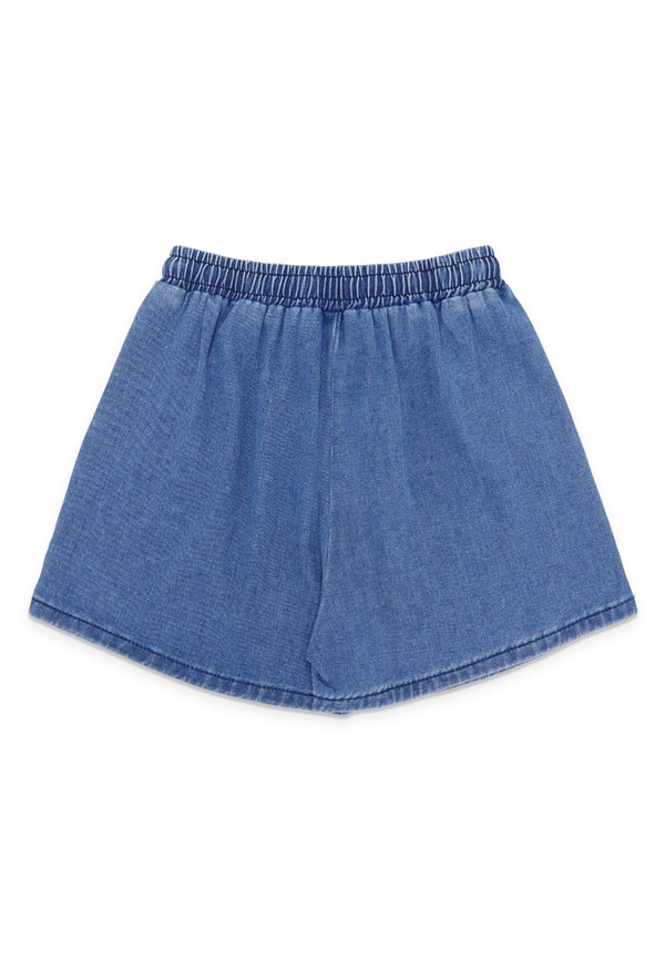 Drawstring Waist Denim Shorts- Blue