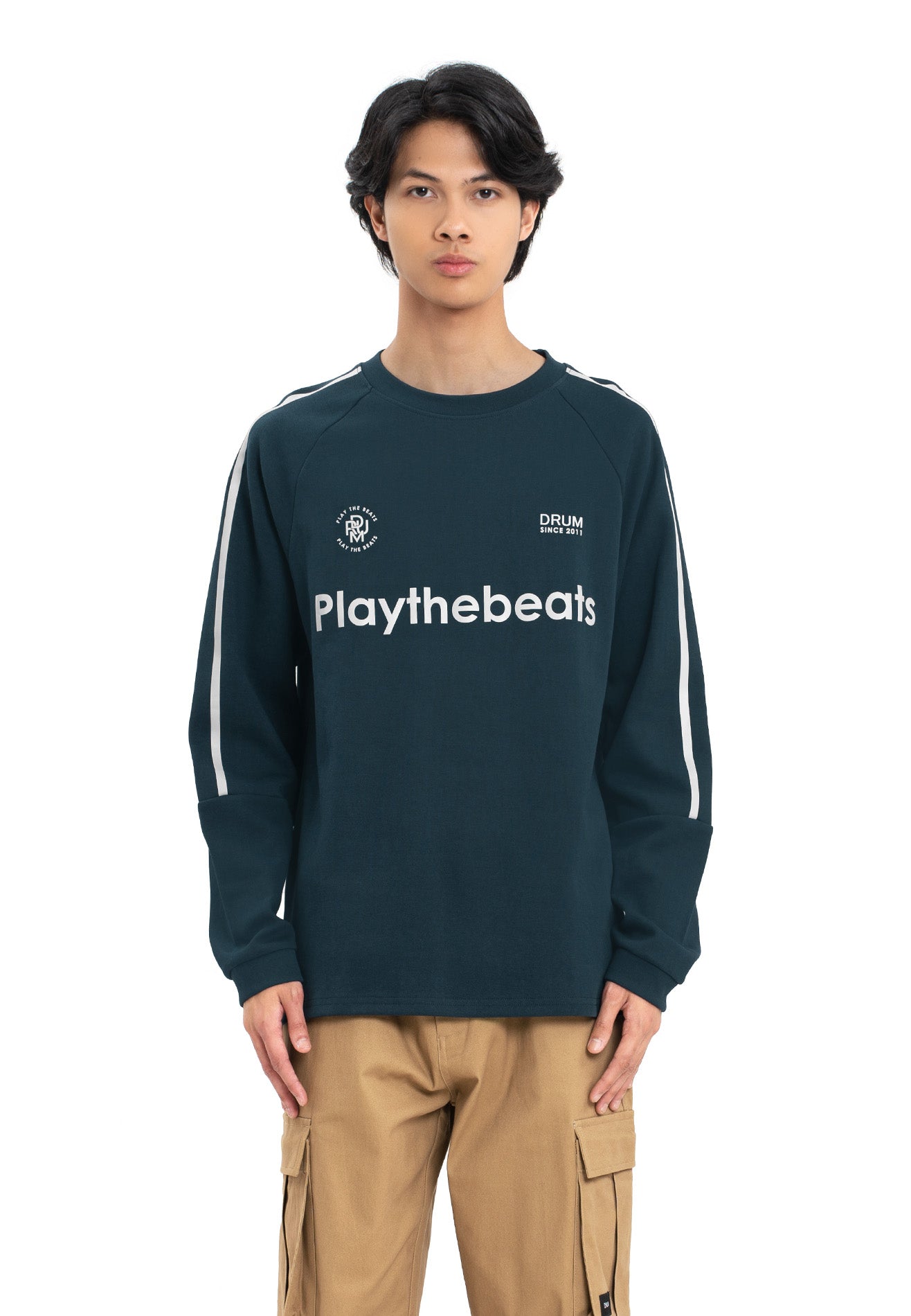 Select Slogan Reflective Print Long Tee- Dark Blue