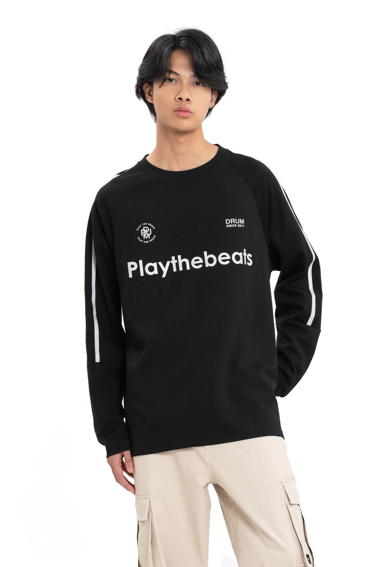 Select Slogan Reflective Print Long Tee- Black