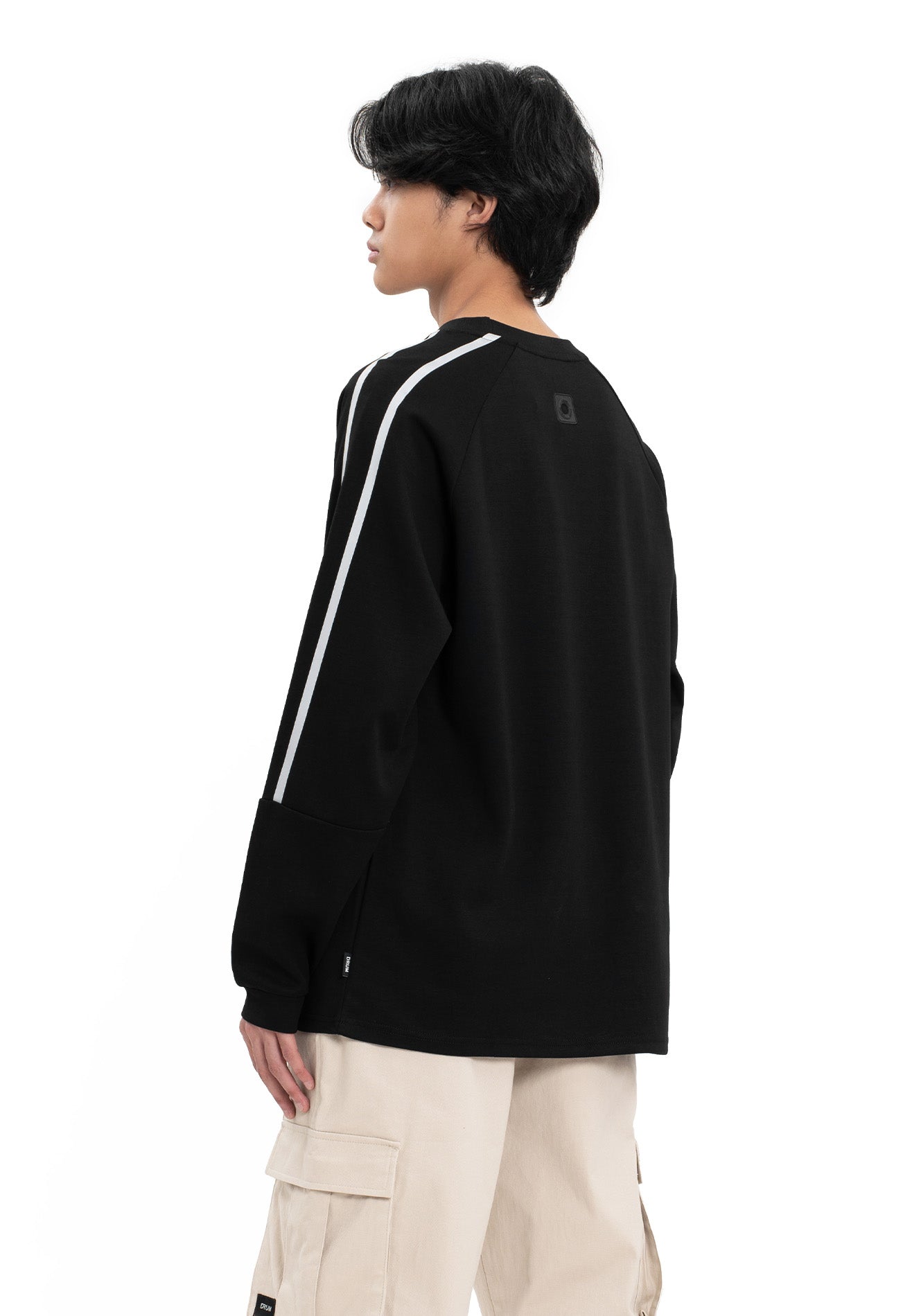 Select Slogan Reflective Print Long Tee- Black