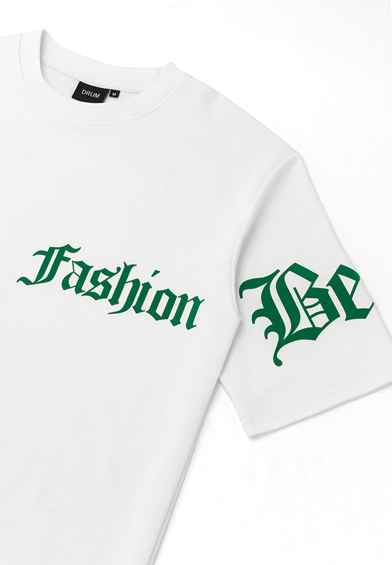 DRUM SELECT Flocking Print Oversized Tee- White