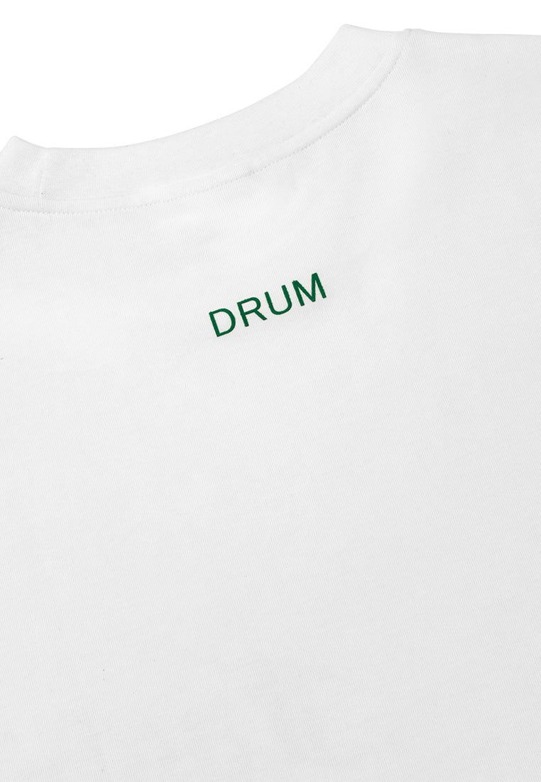 DRUM SELECT Flocking Print Oversized Tee- White