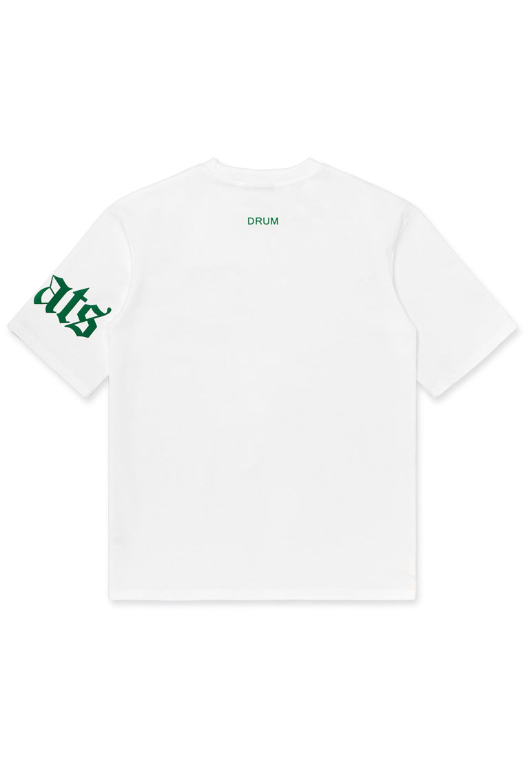 DRUM SELECT Flocking Print Oversized Tee- White