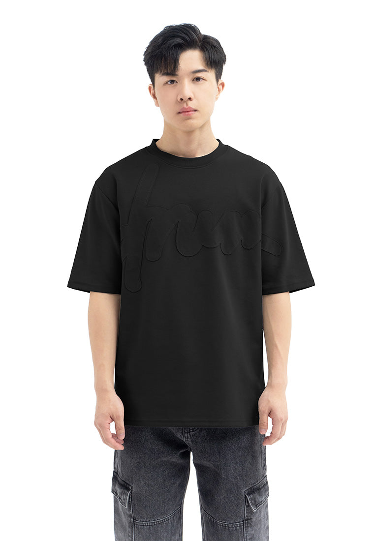 DRUM SELECT Patch Fabric Oversized Tee-Black