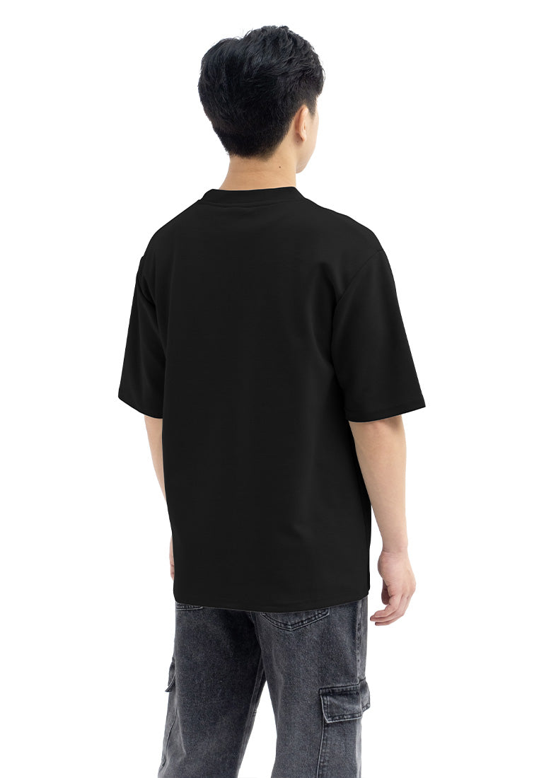 DRUM SELECT Patch Fabric Oversized Tee-Black