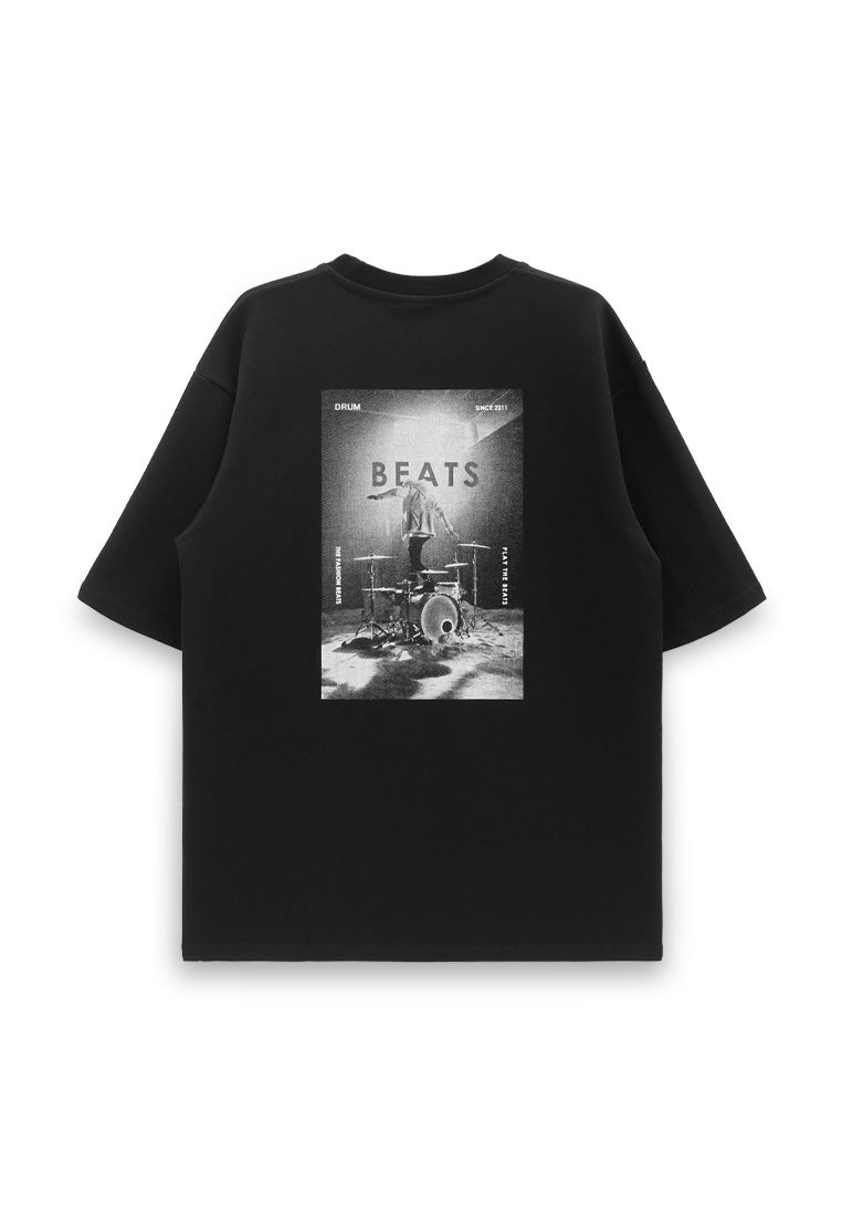 DRUM SELECT Graphic Print Oversized Tee- Black