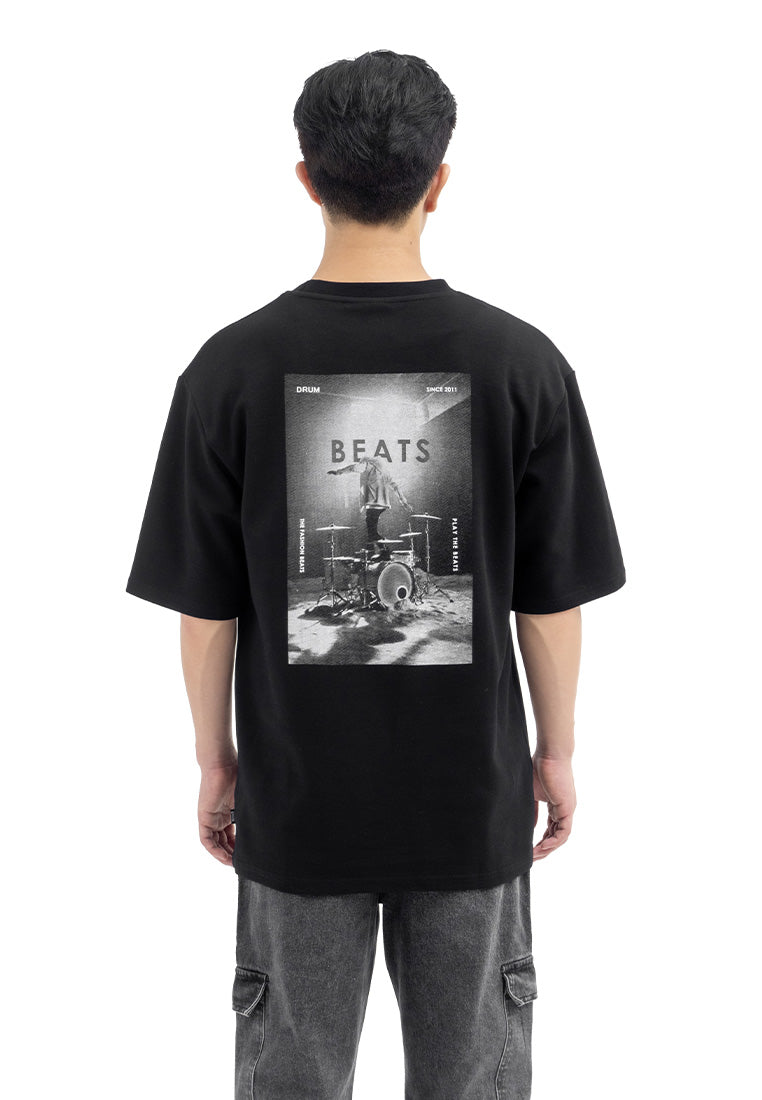 DRUM SELECT Graphic Print Oversized Tee- Black