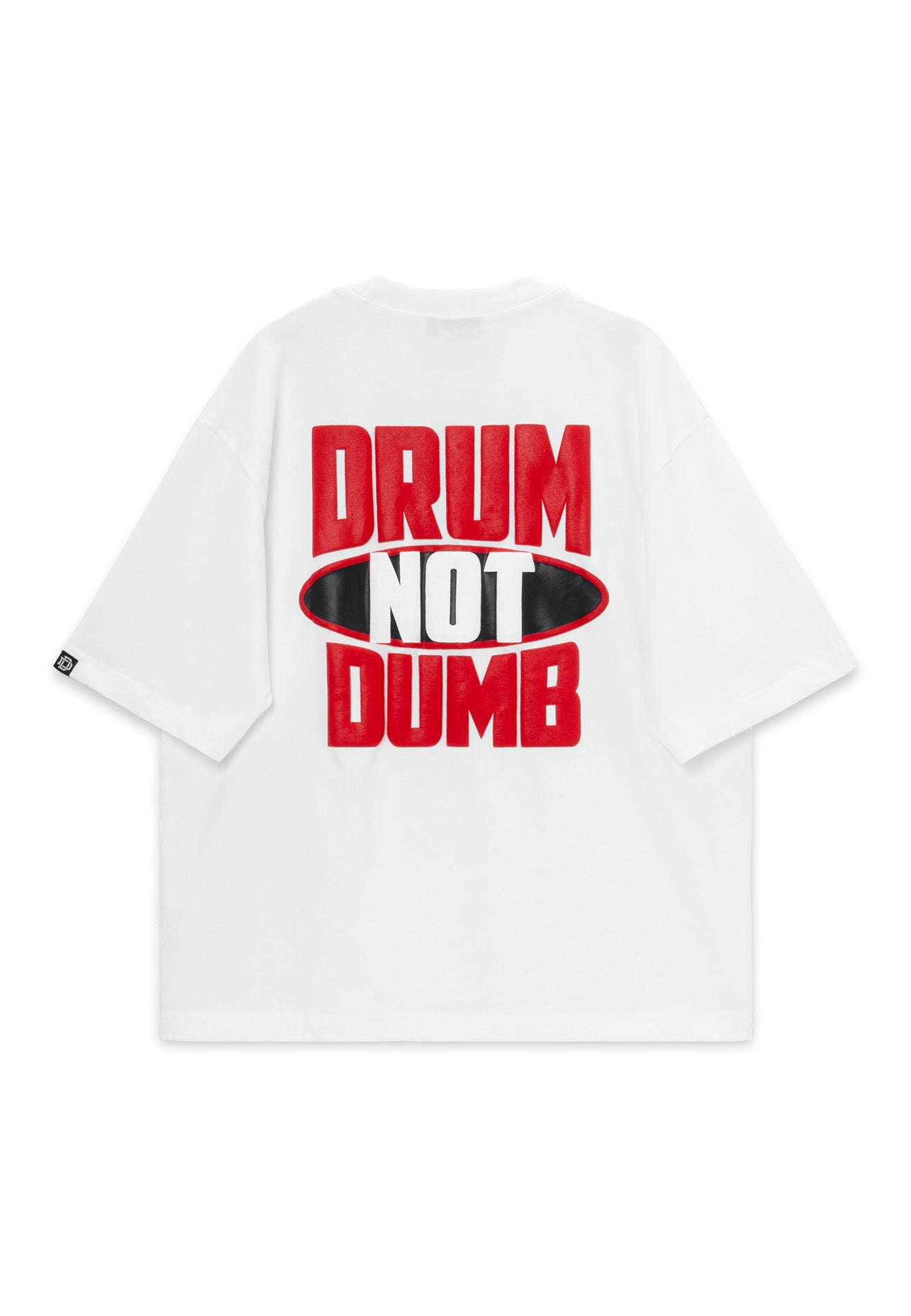 DRUM S. DRUM Not Dumb Puff Print Boxy Oversized Tee- White