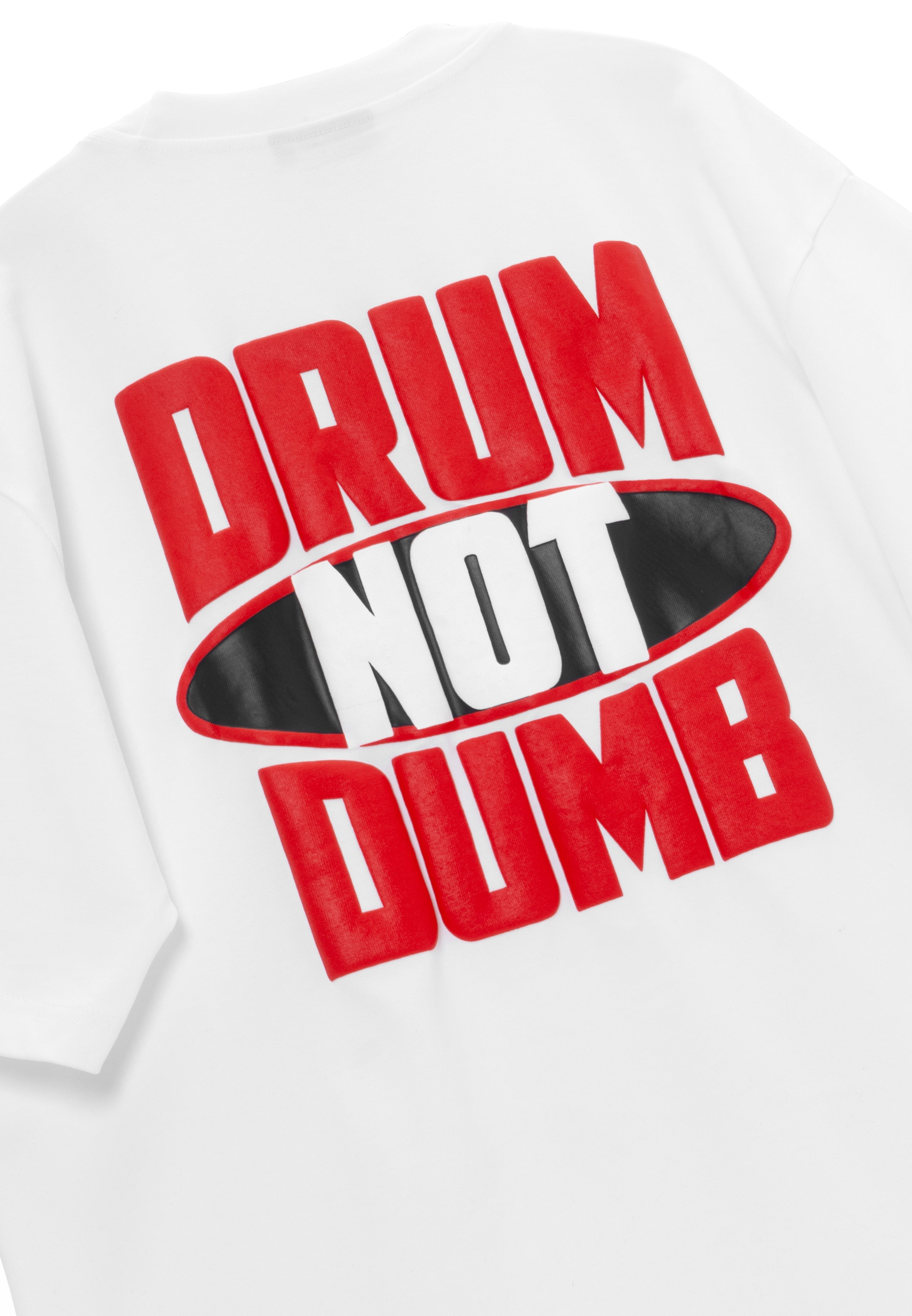 DRUM S. DRUM Not Dumb Puff Print Boxy Oversized Tee- White
