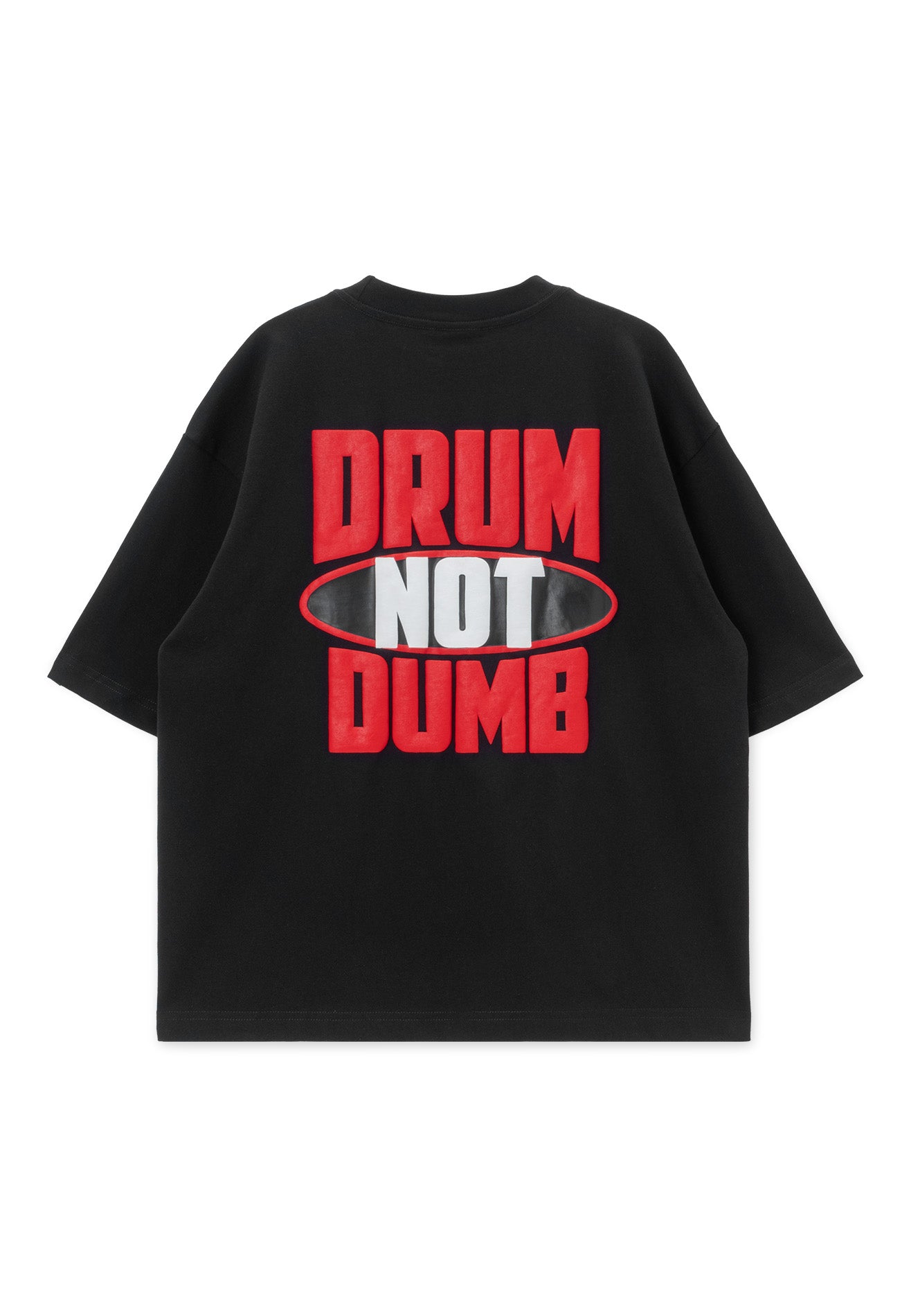 DRUM S. DRUM Not Dumb Puff Print Boxy Oversized Tee- Black