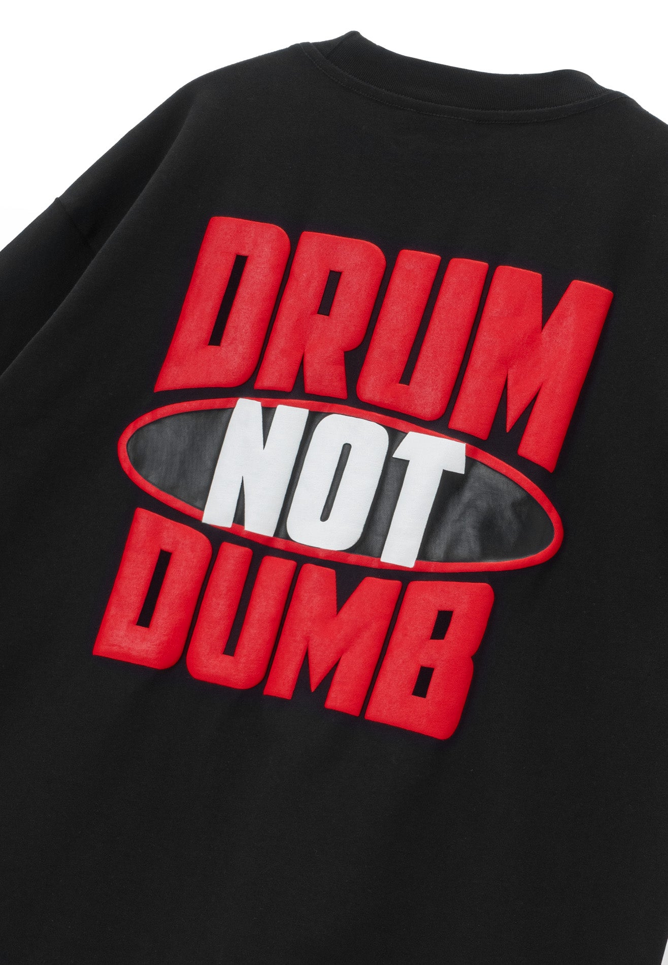 DRUM S. DRUM Not Dumb Puff Print Boxy Oversized Tee- Black