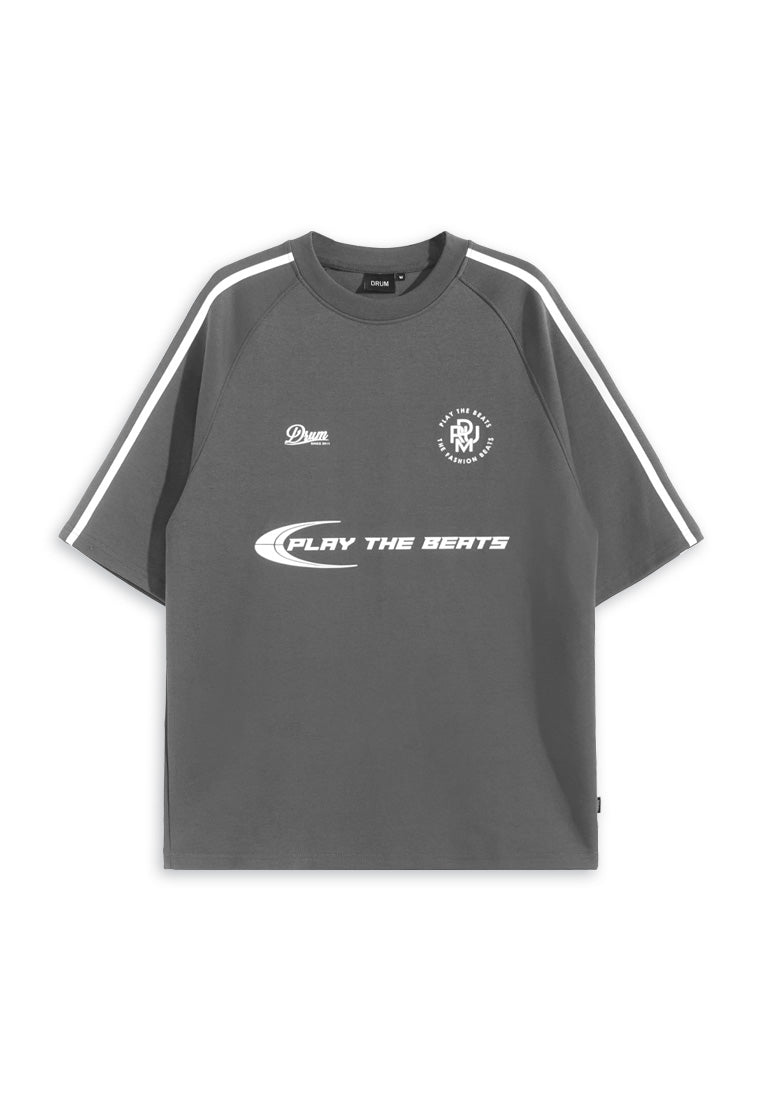 DRUM SELECT Reflective Print Oversized Tee- Grey
