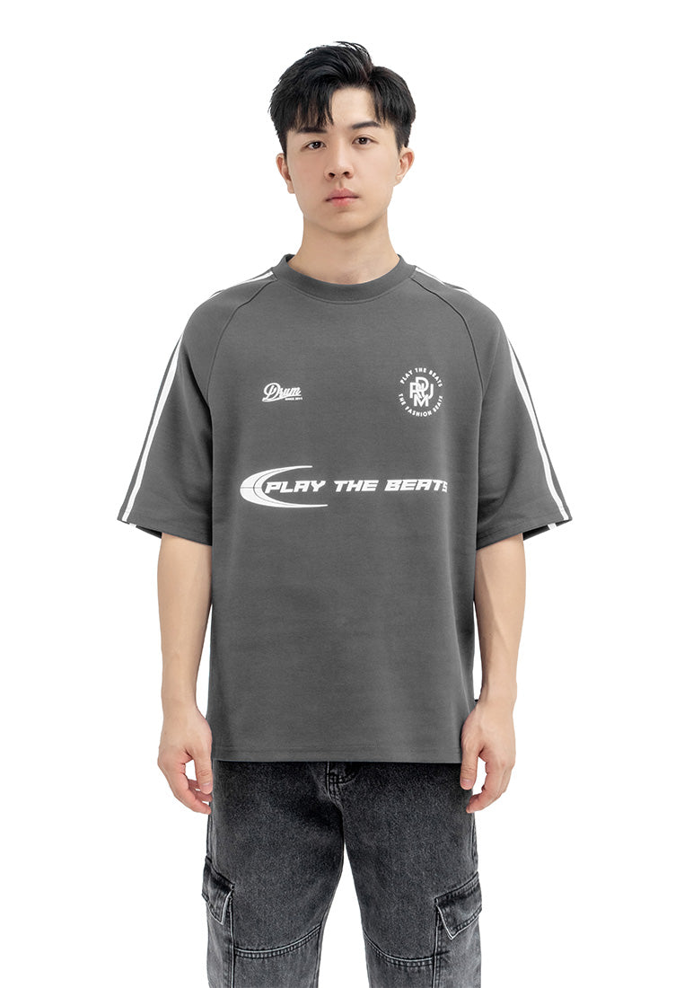DRUM SELECT Reflective Print Oversized Tee- Grey