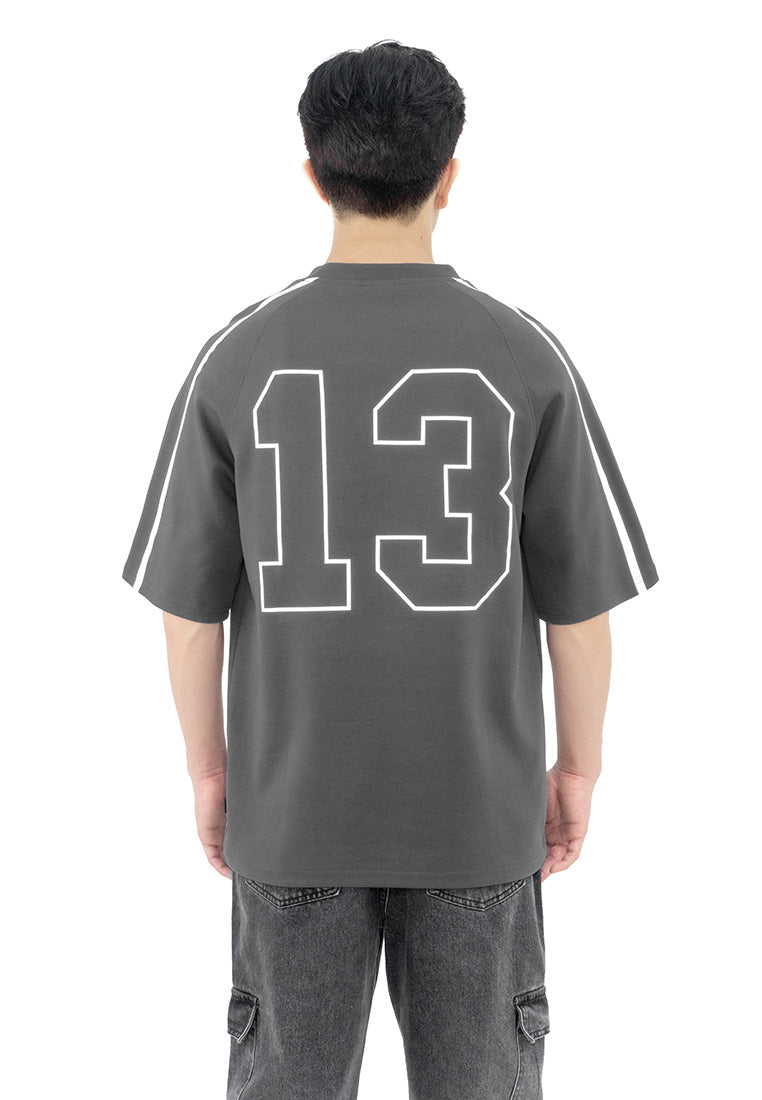 DRUM SELECT Reflective Print Oversized Tee- Grey