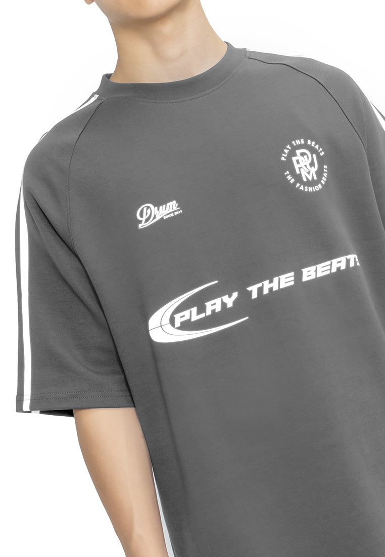 DRUM SELECT Reflective Print Oversized Tee- Grey
