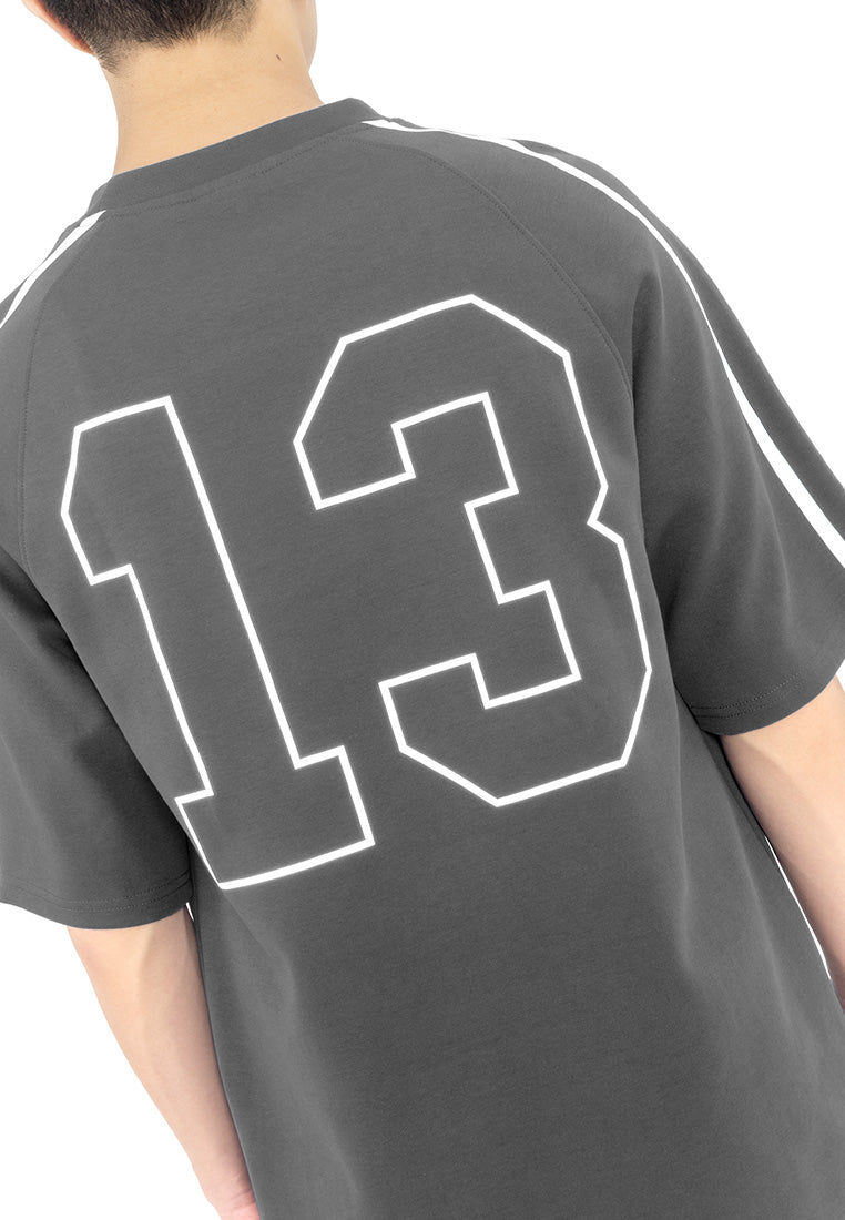 DRUM SELECT Reflective Print Oversized Tee- Grey