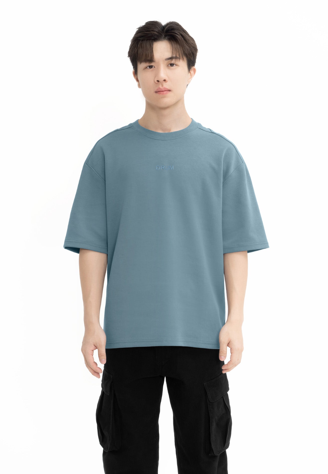 DRUM SELECT Beats Embroidery Oversized Tee- Blue