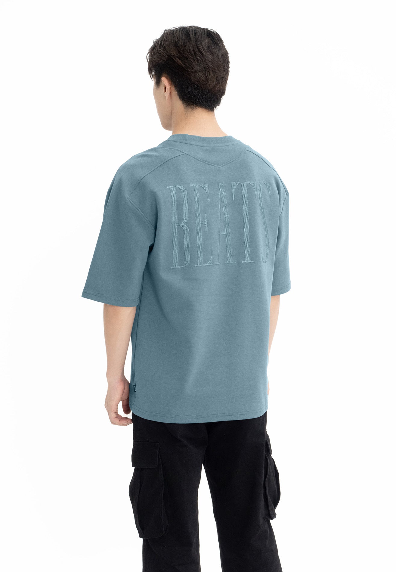 DRUM SELECT Beats Embroidery Oversized Tee- Blue