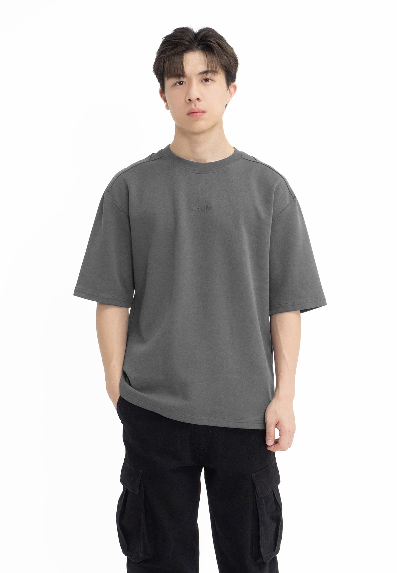 DRUM SELECT Beats Embroidery Oversized Tee- Dark Grey