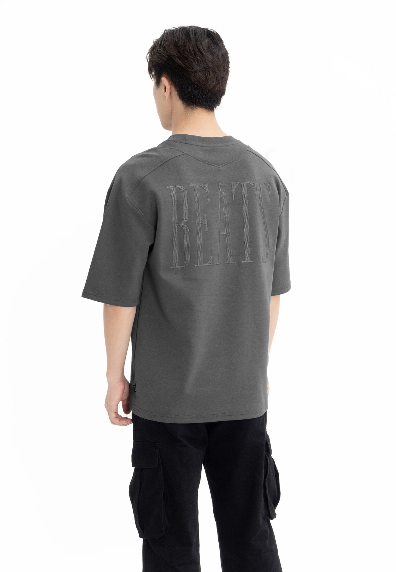 DRUM SELECT Beats Embroidery Oversized Tee- Dark Grey