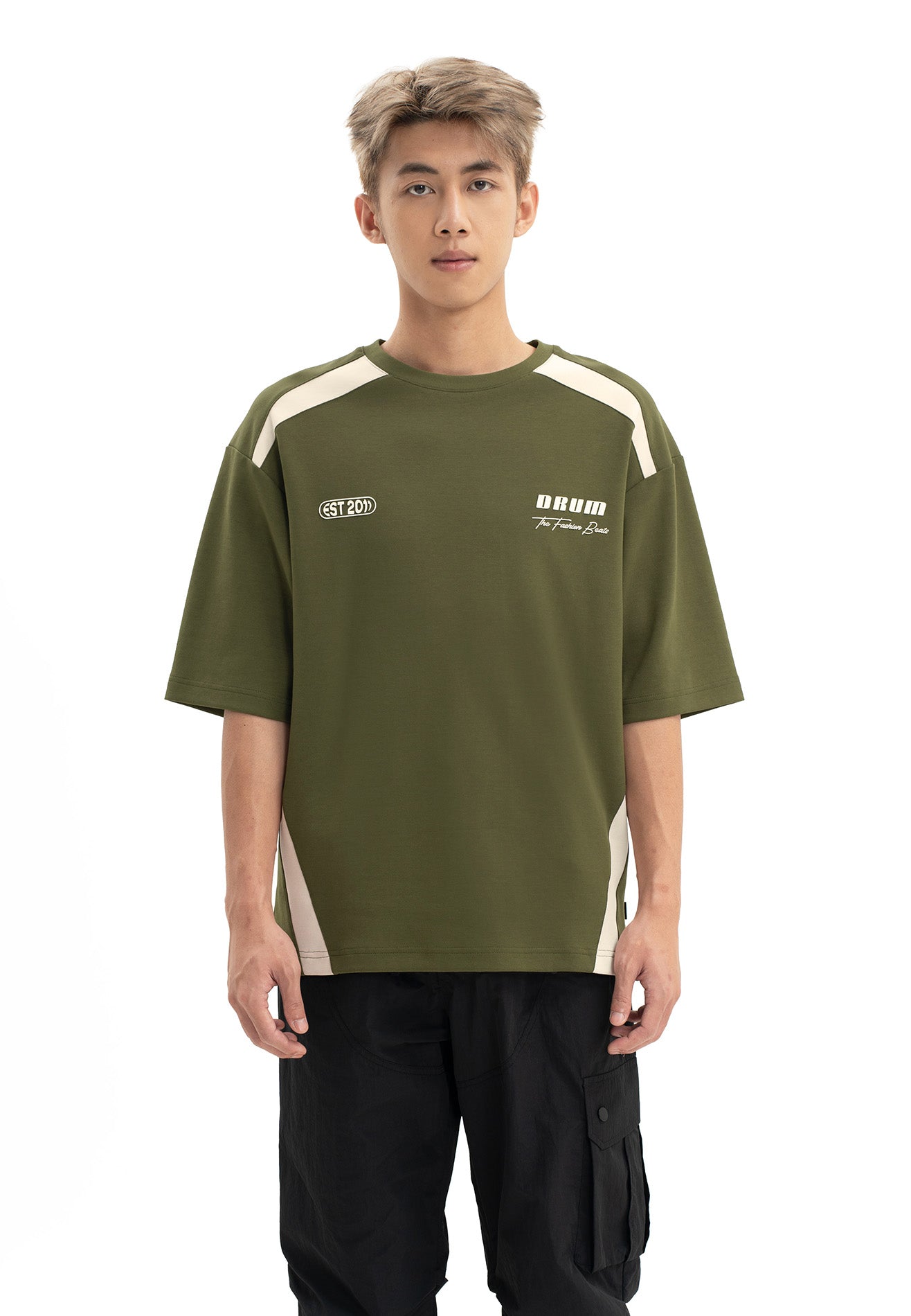 DRUM Select Cut & Sew Details Oversized Tee- Army Green