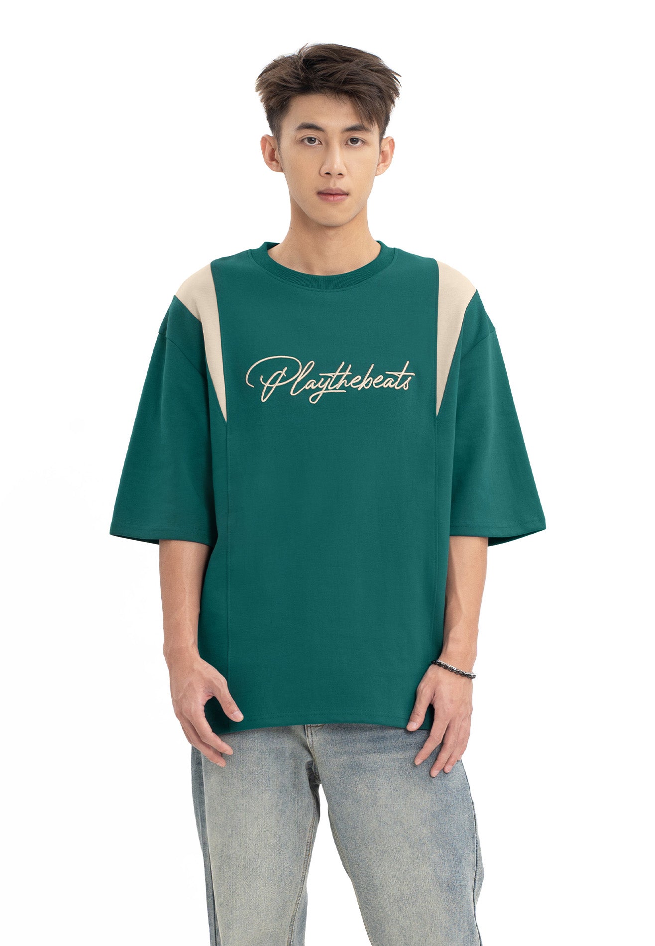 DRUM Select Slogan Embroidery Oversized Tee- Dark Green