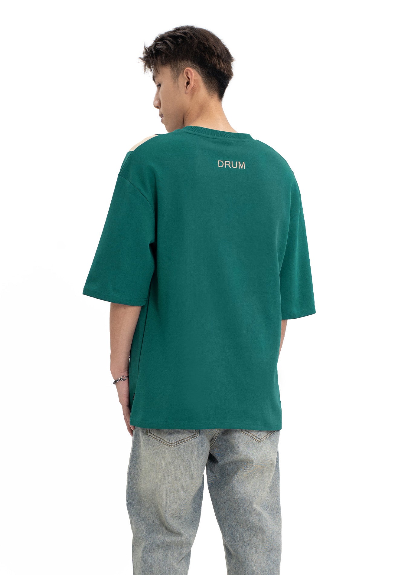 DRUM Select Slogan Embroidery Oversized Tee- Dark Green