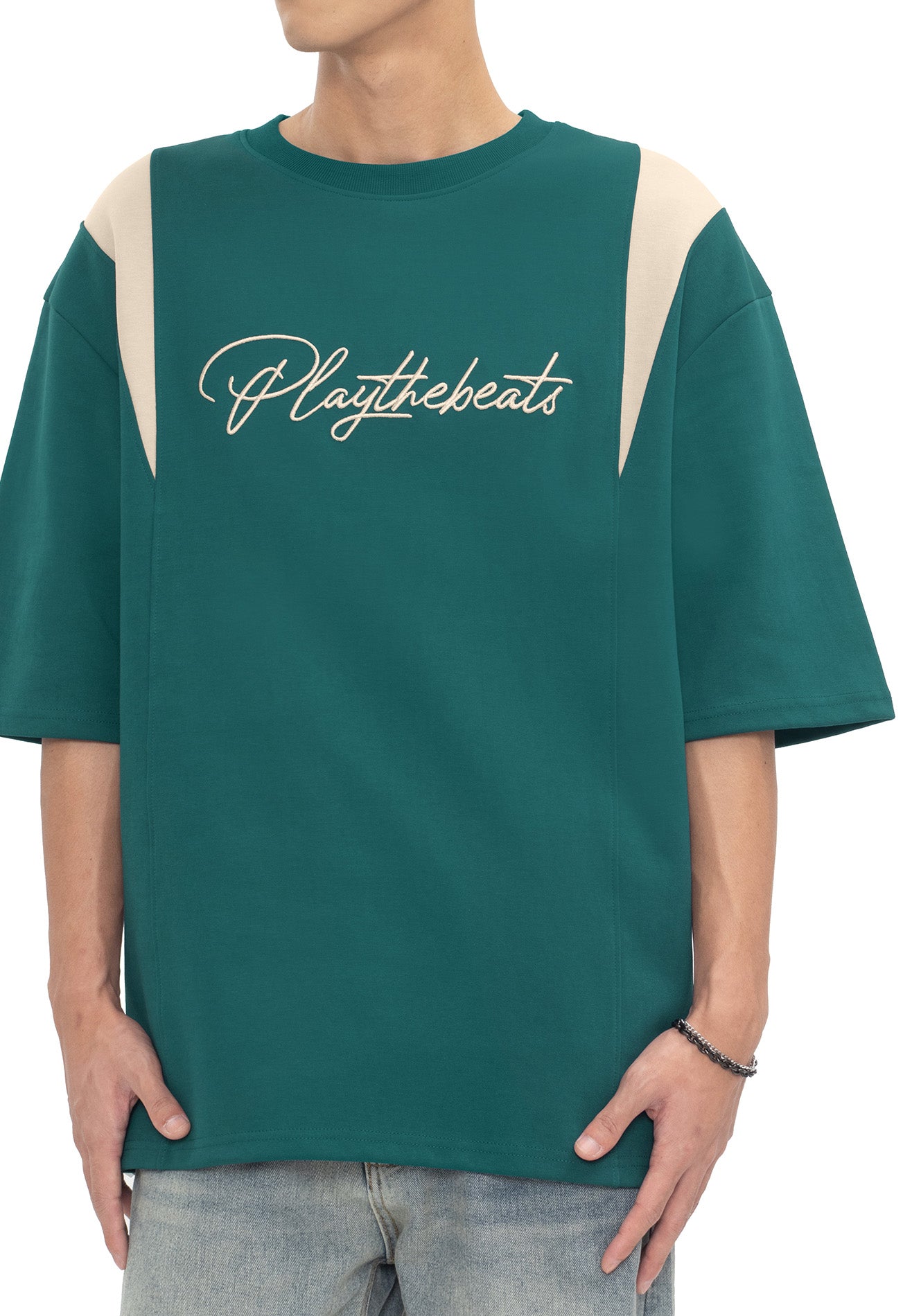 DRUM Select Slogan Embroidery Oversized Tee- Dark Green