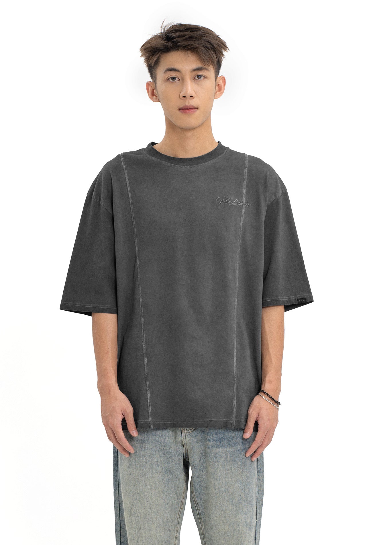 Select Washed Tone Oversized Tee- Dark Grey