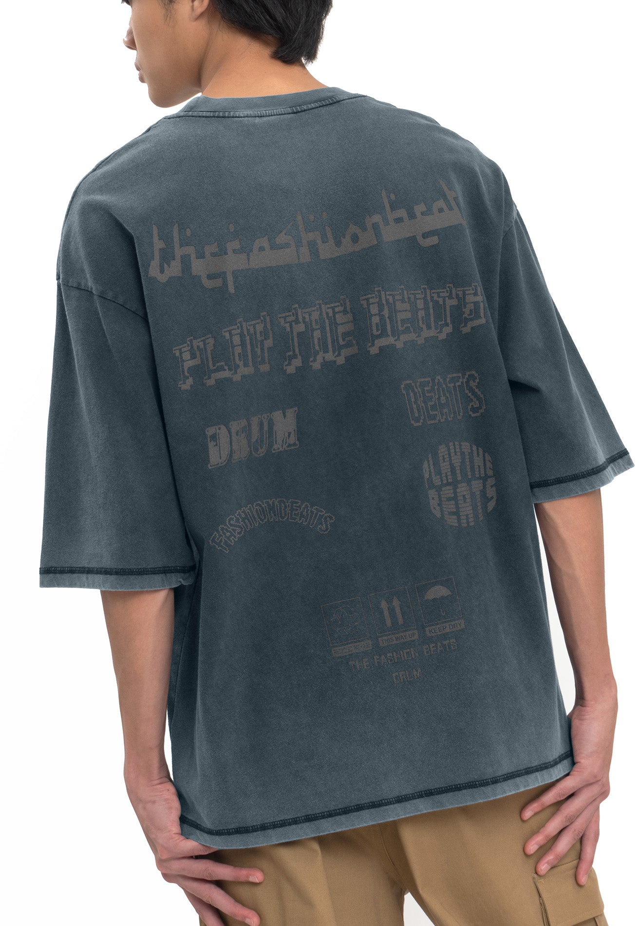 Select Jawi Inspired Slogan Oversized Tee- Dark Blue