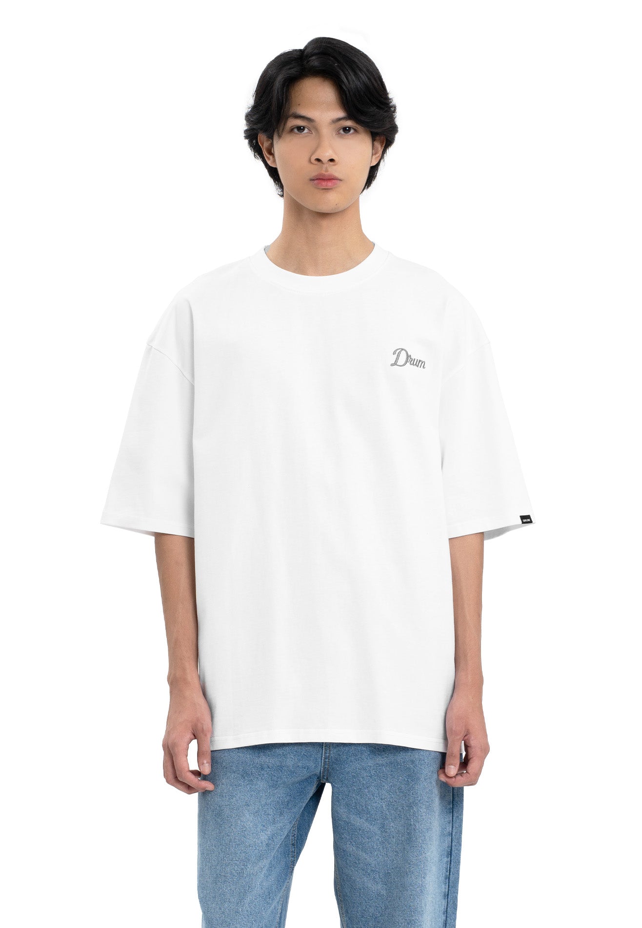 Select Reflective Embroidery Oversized Tee- White