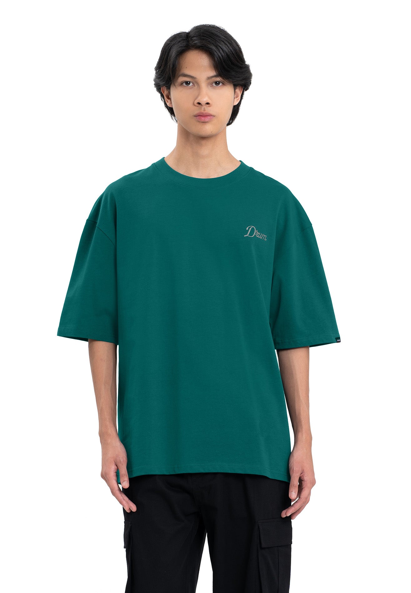 Select Reflective Embroidery Oversized Tee- Dark Green
