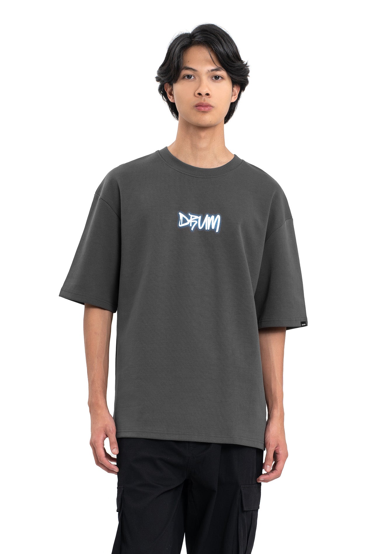 Select Puff Print & Spray Oversized Tee- Dark Grey
