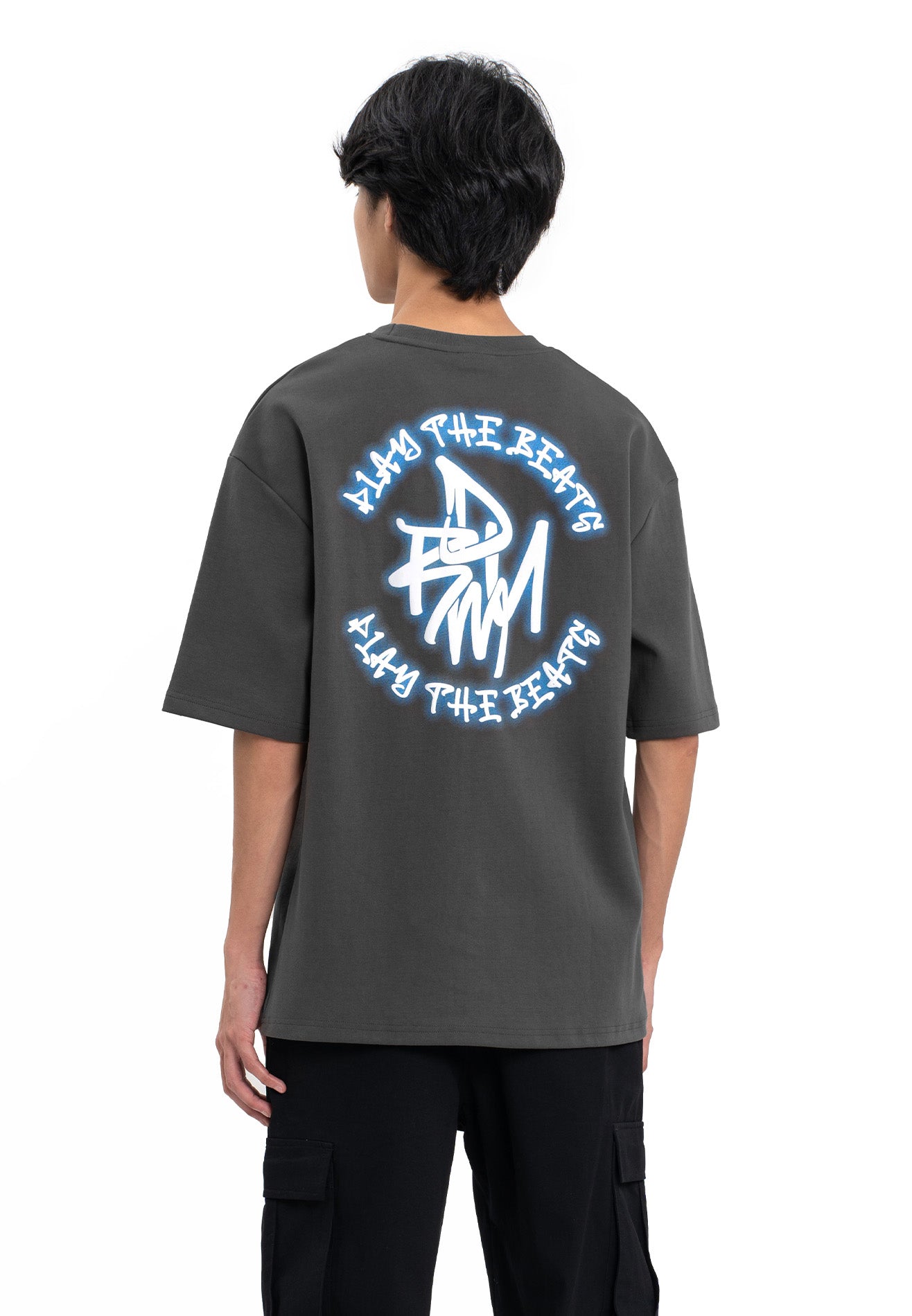 Select Puff Print & Spray Oversized Tee- Dark Grey