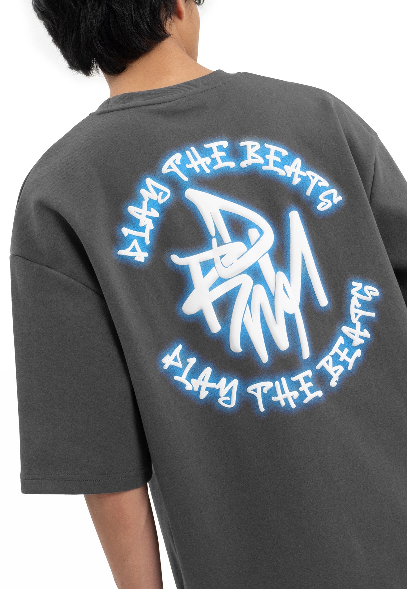 Select Puff Print & Spray Oversized Tee- Dark Grey