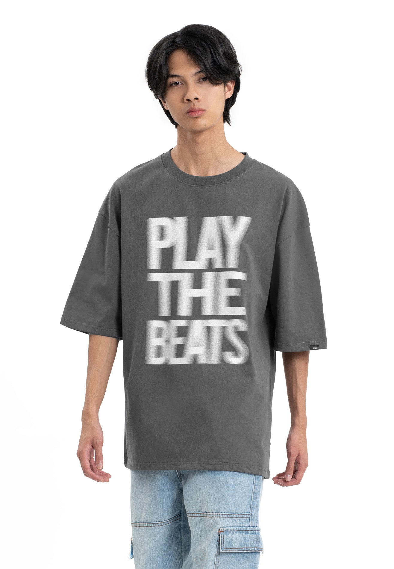 Select Haze Effect Print Oversized Tee- Dark Grey