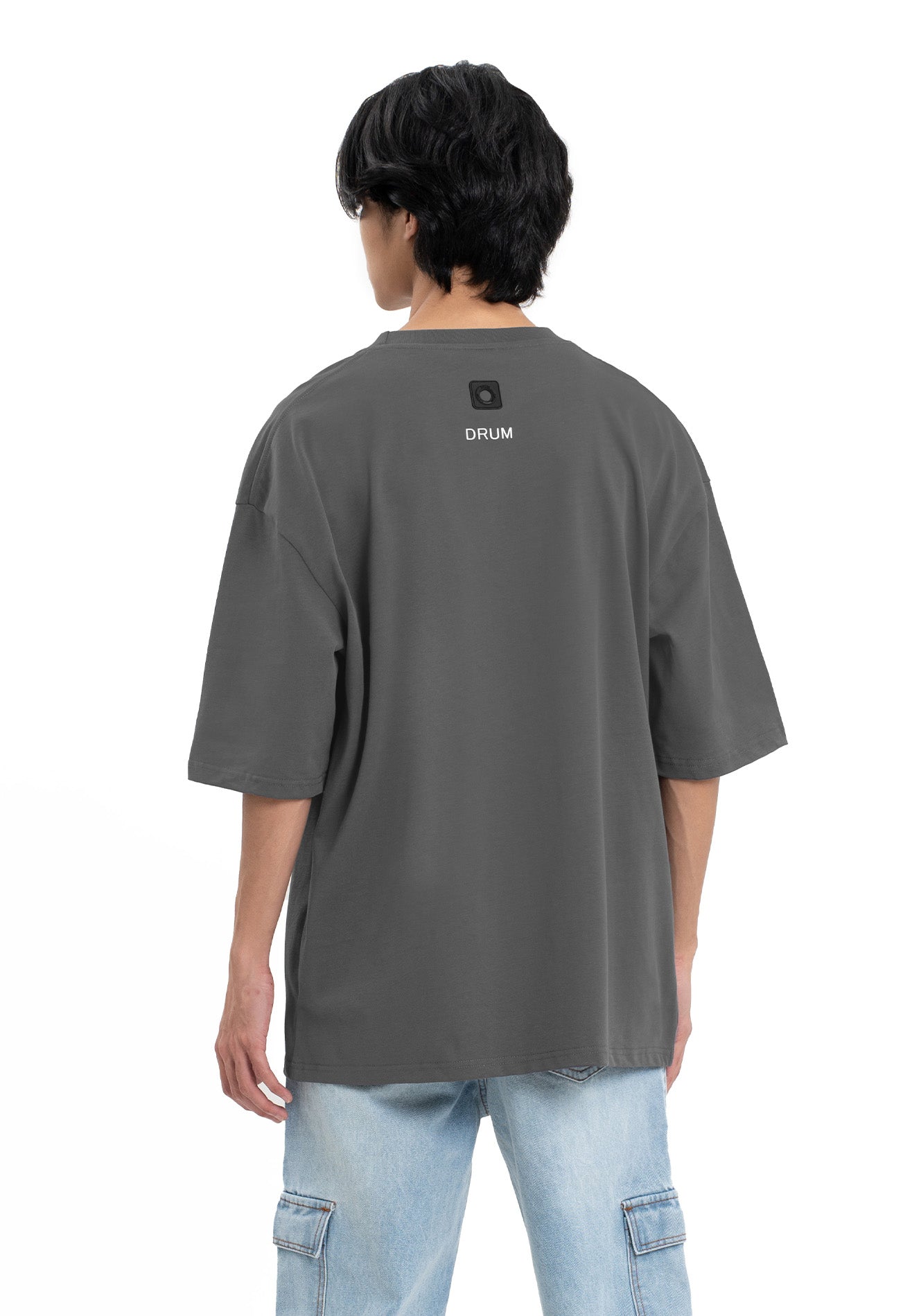 Select Haze Effect Print Oversized Tee- Dark Grey