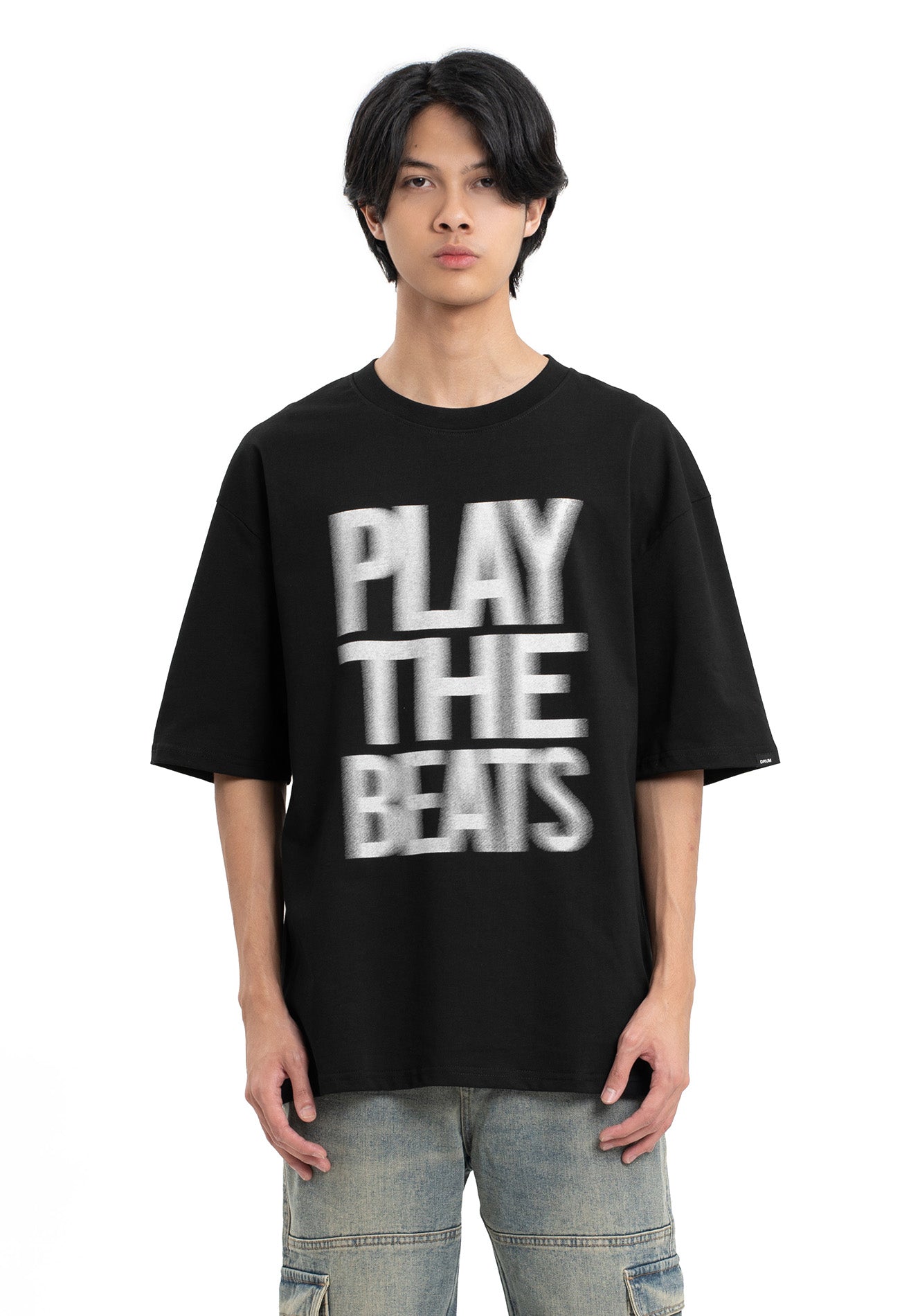 Select Haze Effect Print Oversized Tee- Black