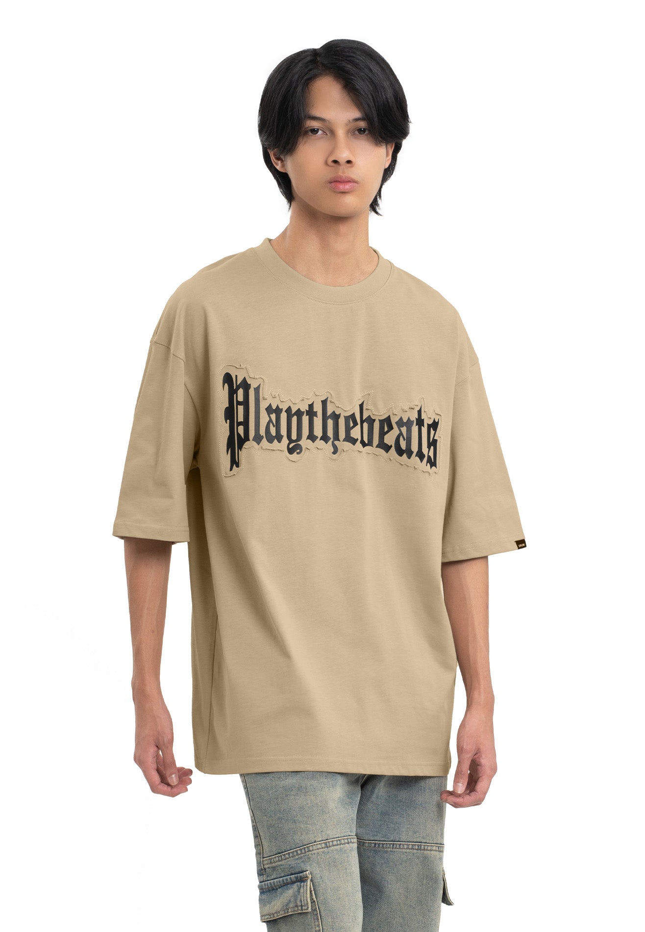Select Applique Embroidery Oversized Tee- Khaki