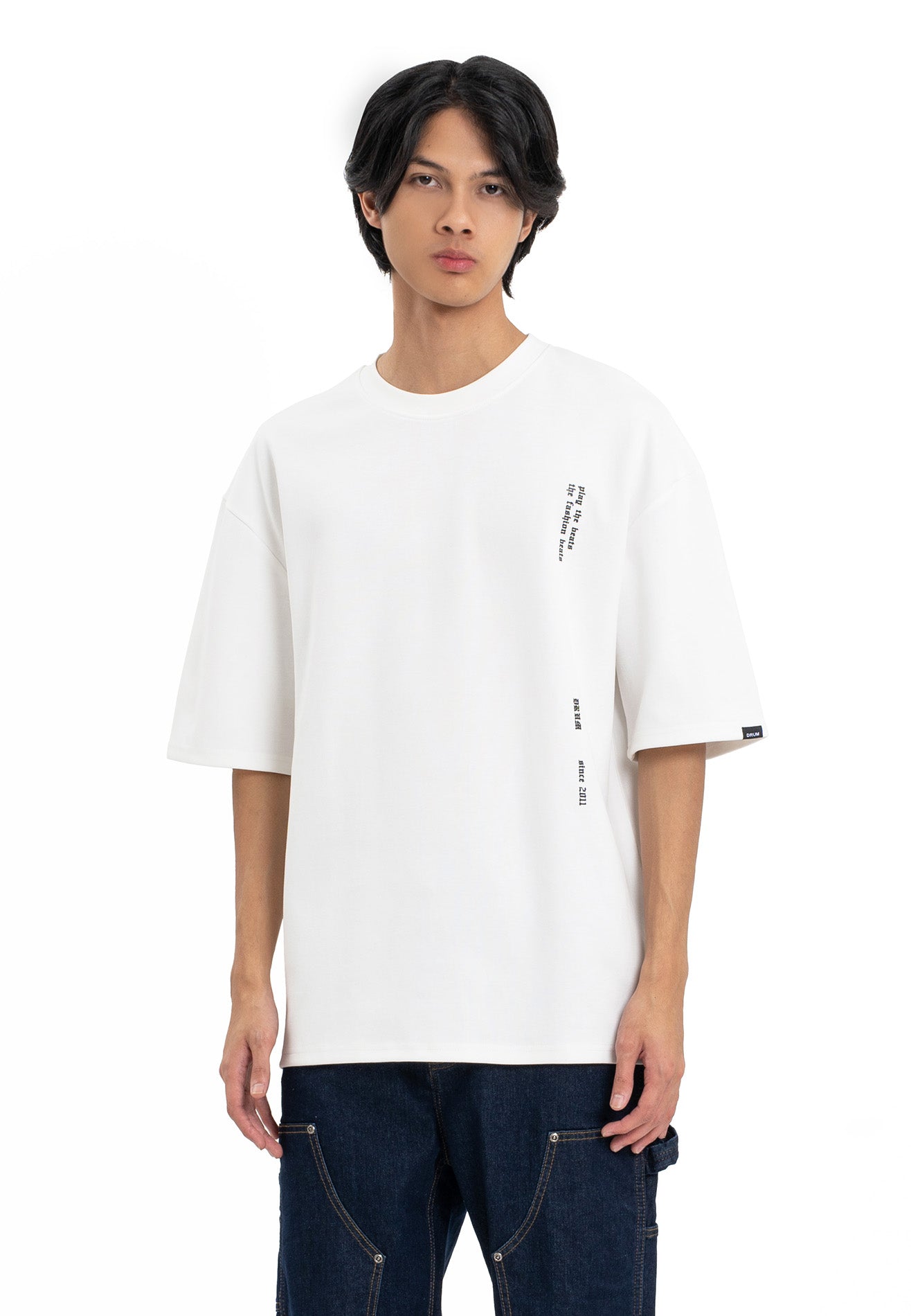 Select Beats Embroidery Oversized Tee- White