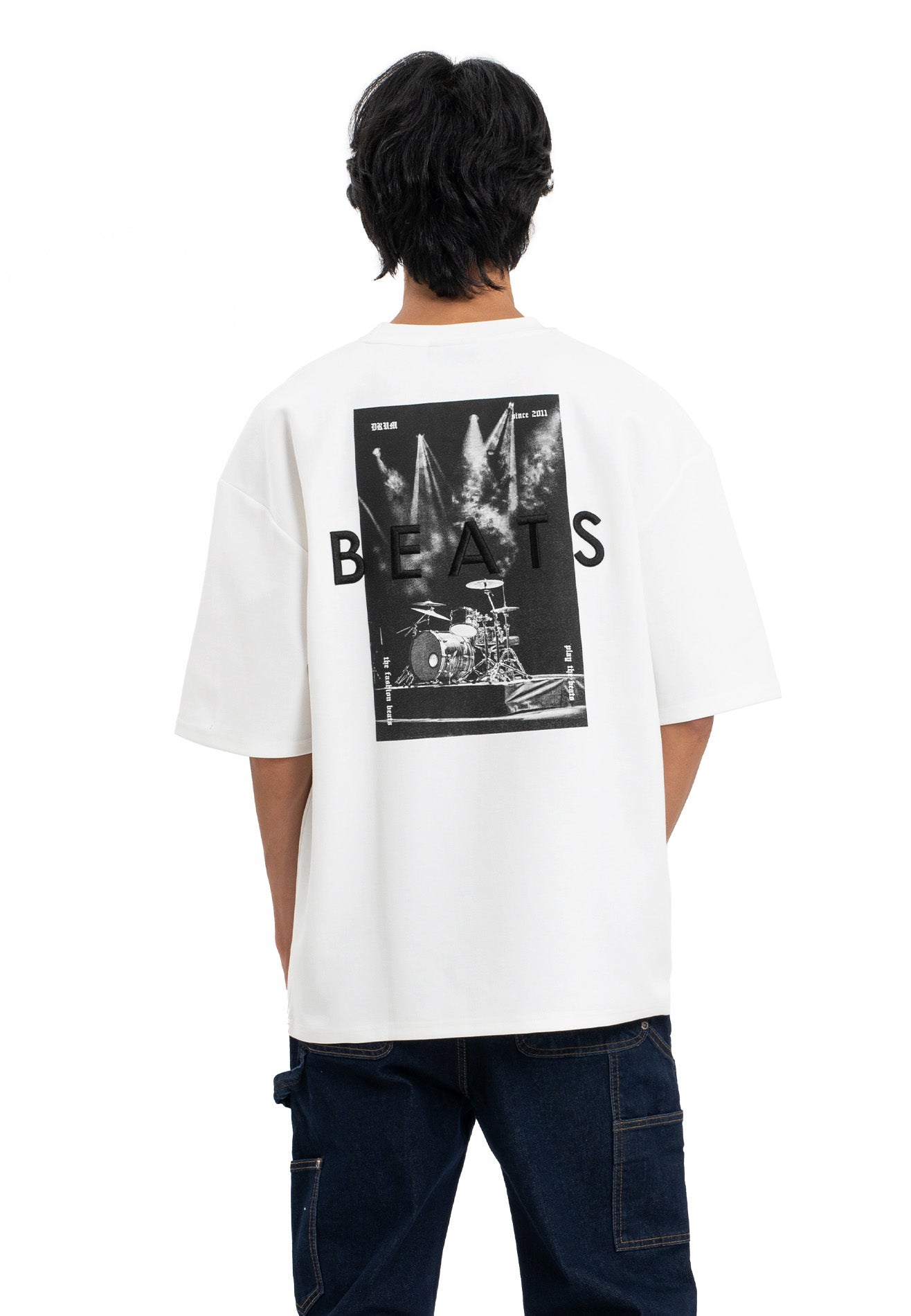 Select Beats Embroidery Oversized Tee- White