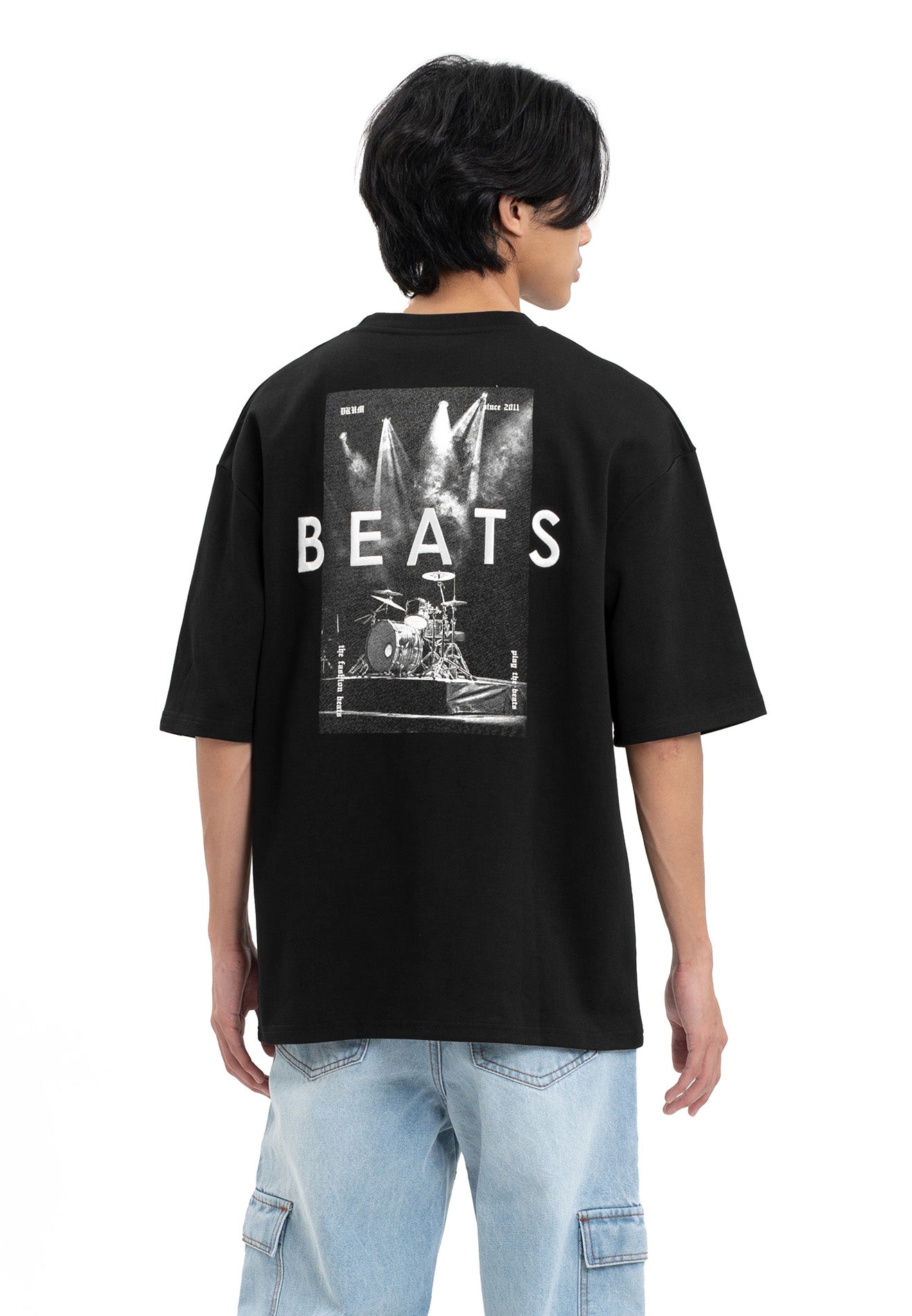 Select Beats Embroidery Oversized Tee- Black