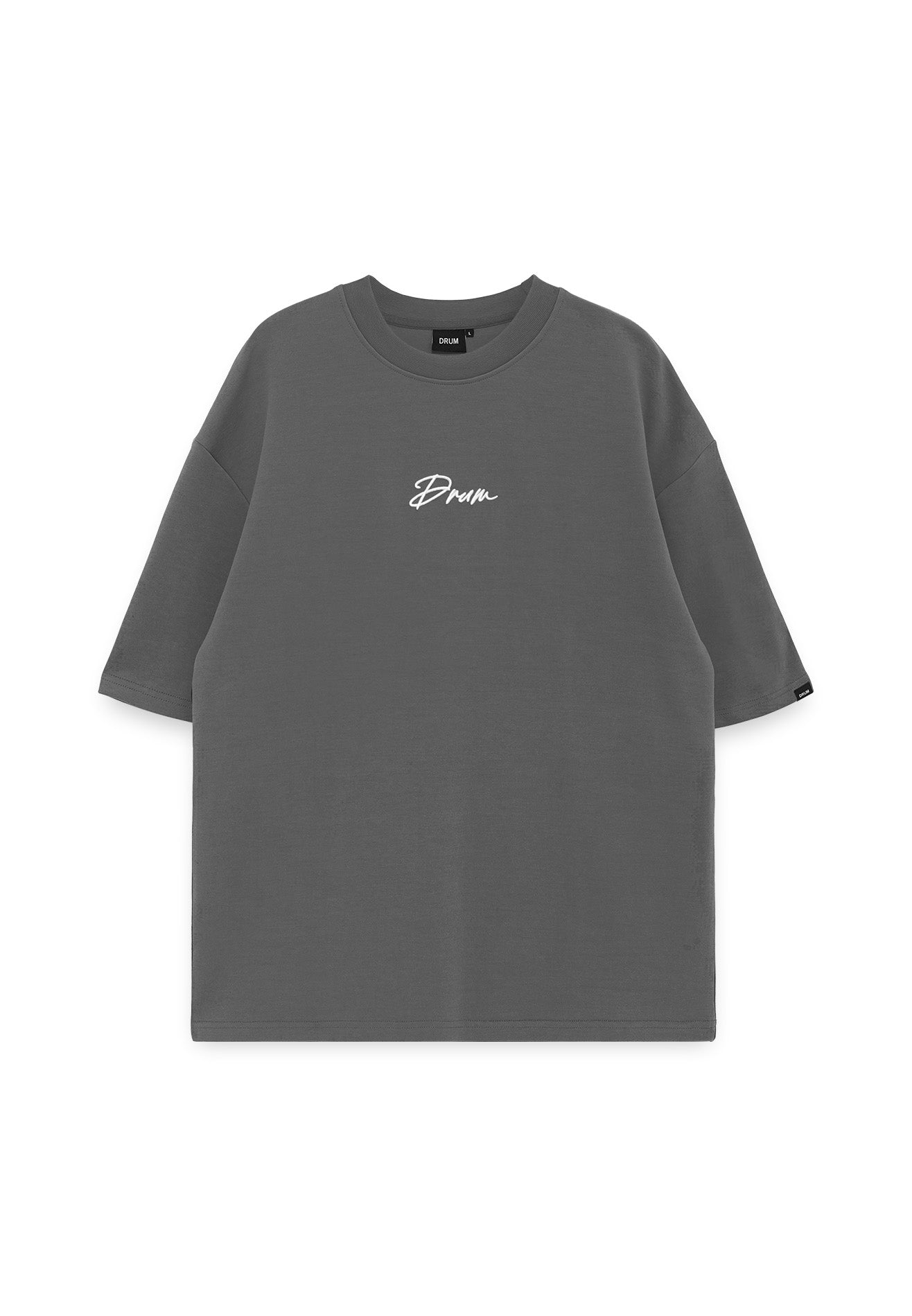 Select Slogan Printed Patched Oversized Tee- Dark Grey