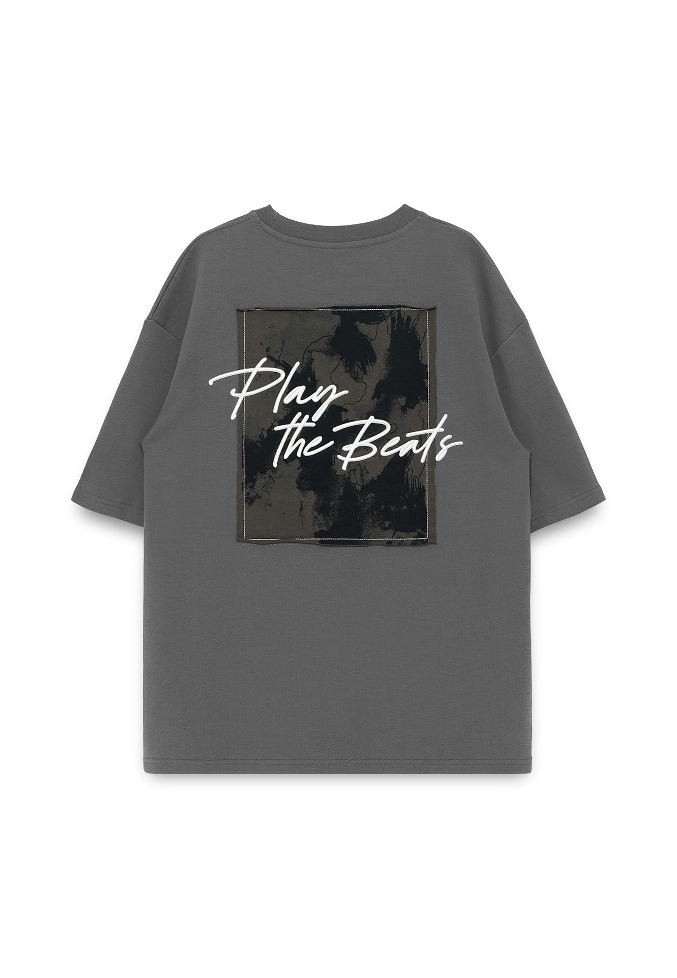 Select Slogan Printed Patched Oversized Tee- Dark Grey